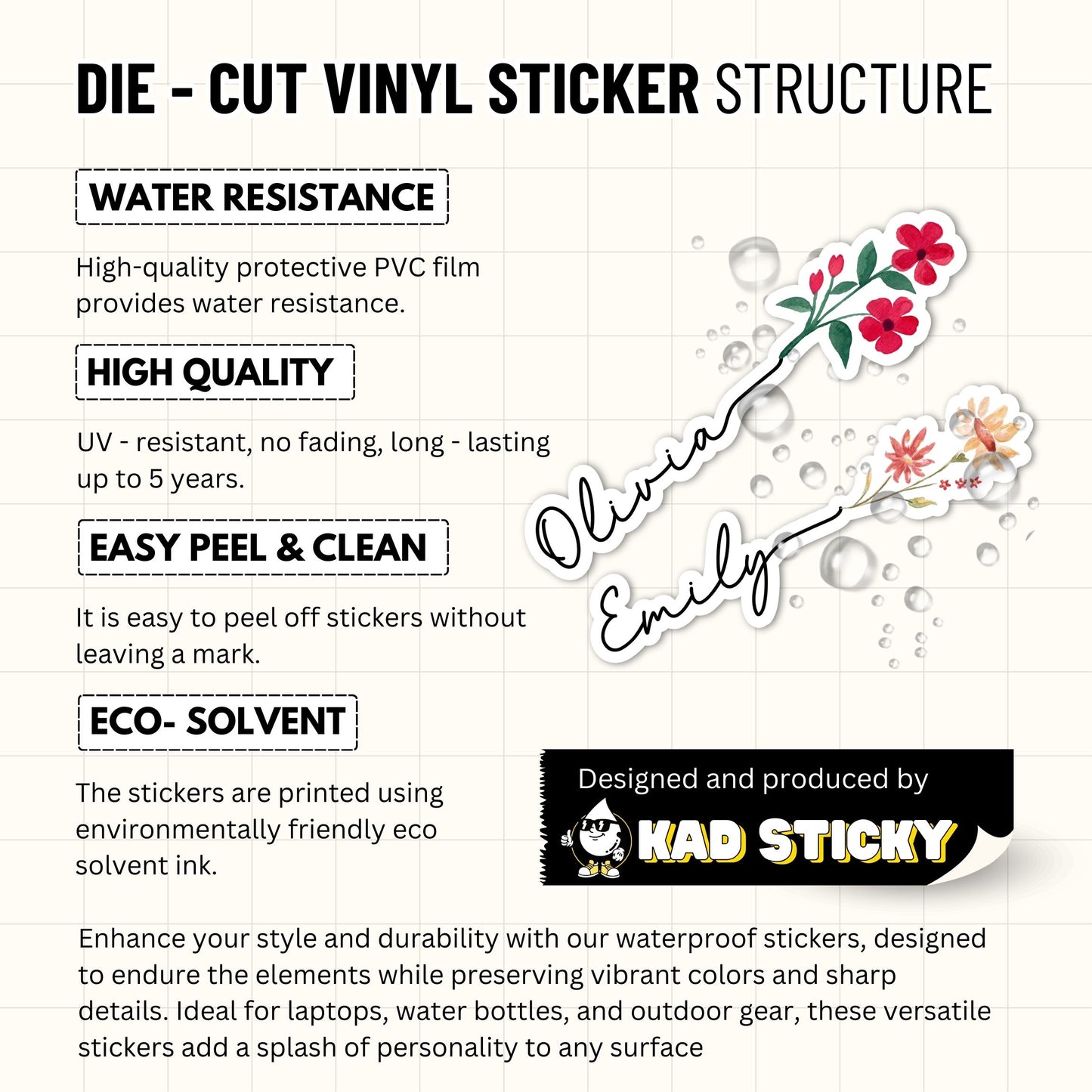 Personalized Name Sticker Style 4 : Waterproof Vinyl Decal