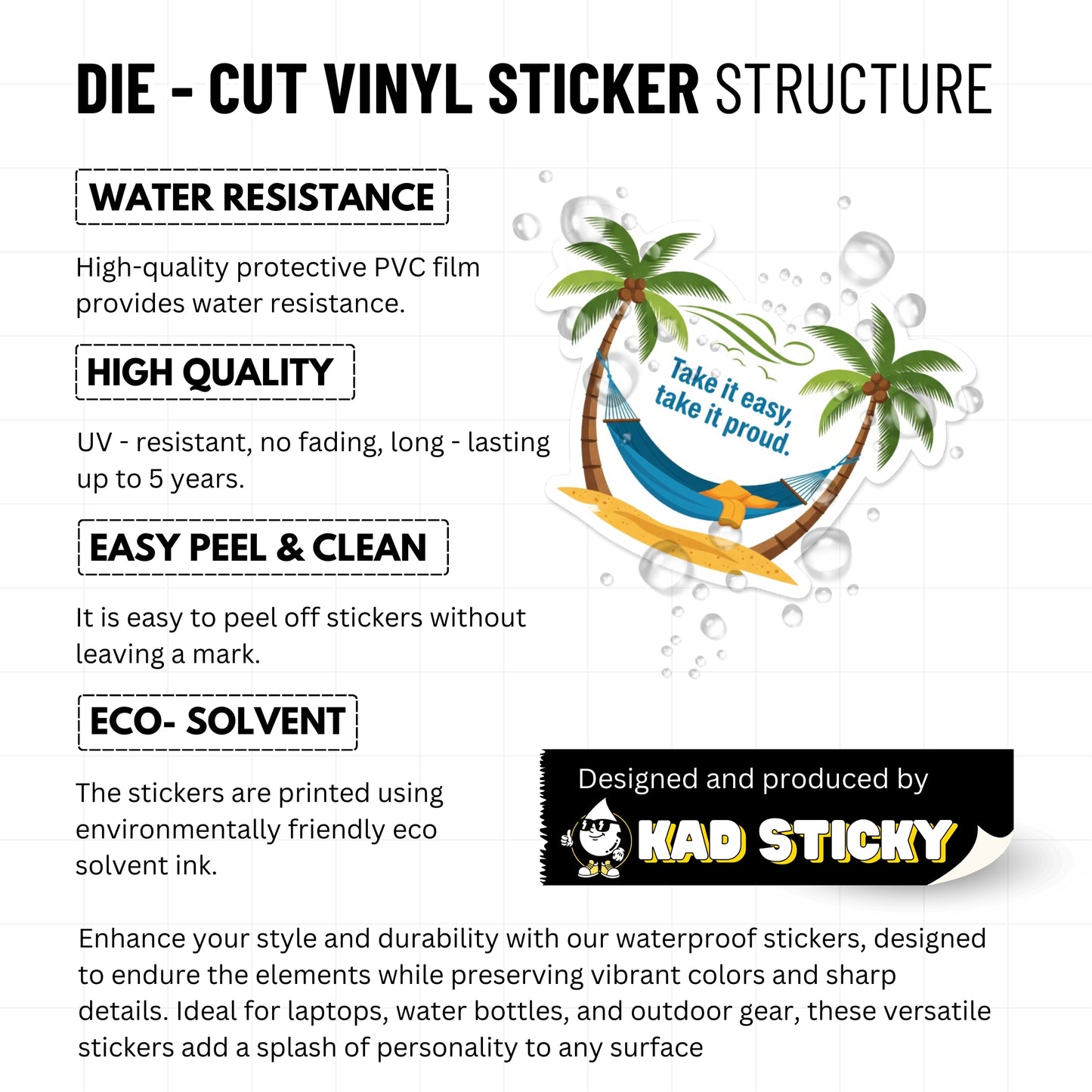 Positivity Sticker - Take It Easy Quote Hammock Vinyl Decal