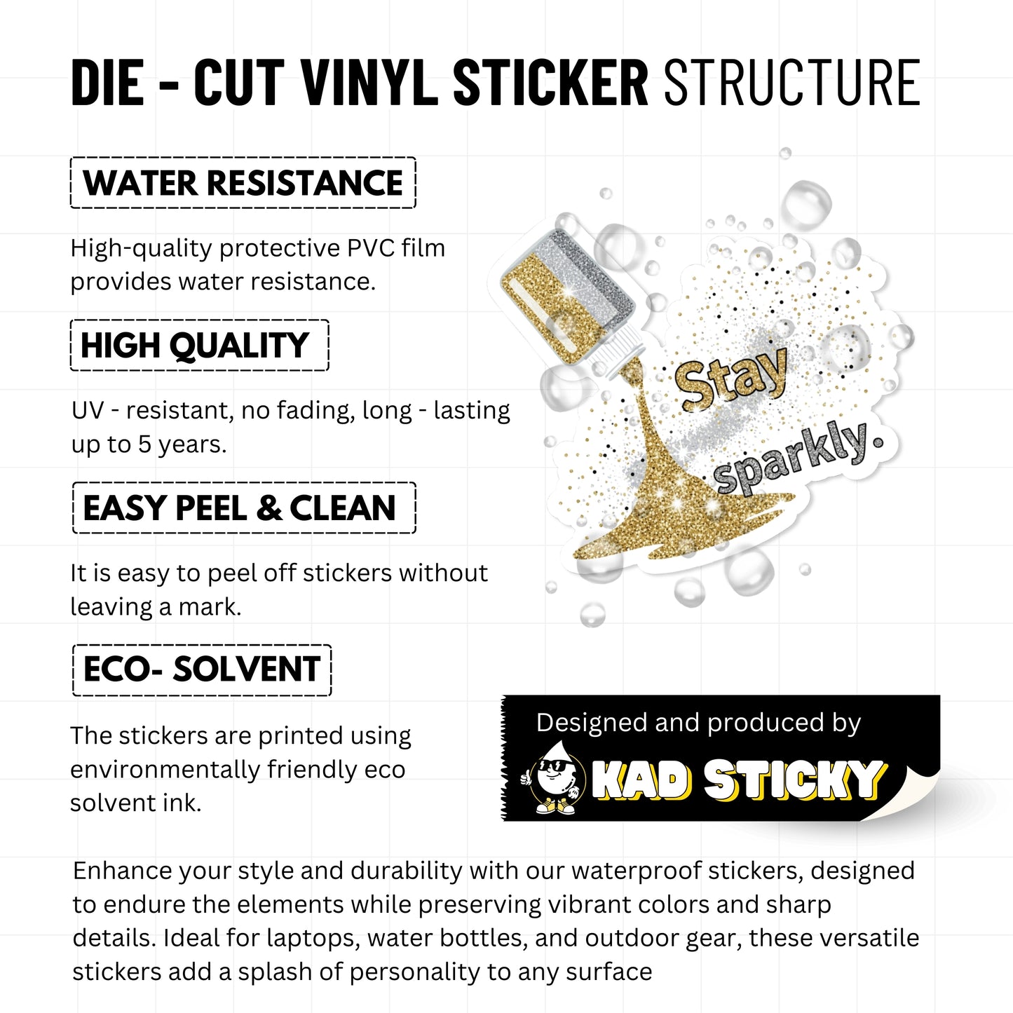 Positive Quote Stickers - Stay Sparkly Glitter Design Decal