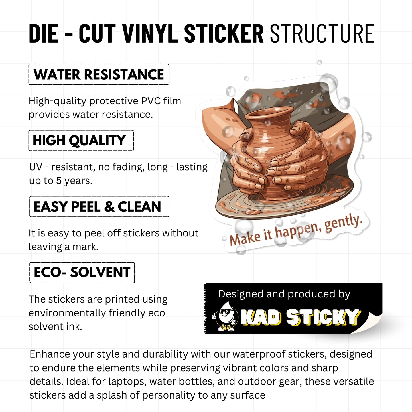 Inspirational Affirmation Sticker - Make It Happen Gently Pottery Art