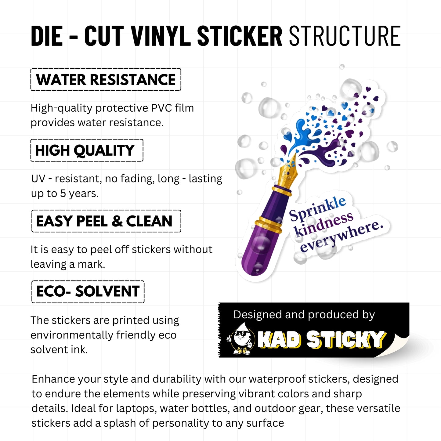 Kindness Water Bottle Sticker - Calligraphy Pen Heart Art Decal