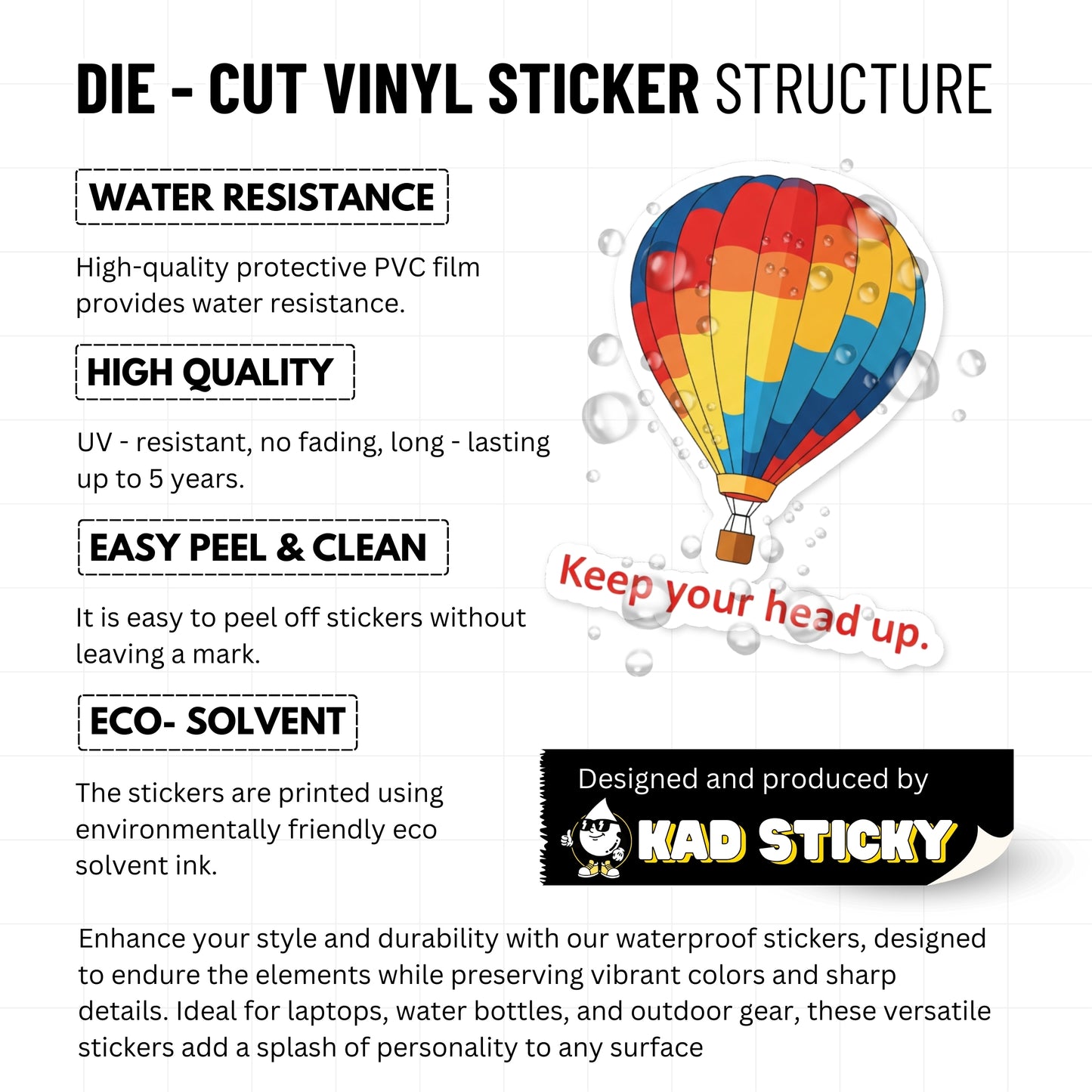 Keep Your Head Up Inspirational Quote Sticker - Hot Air Balloon Decal