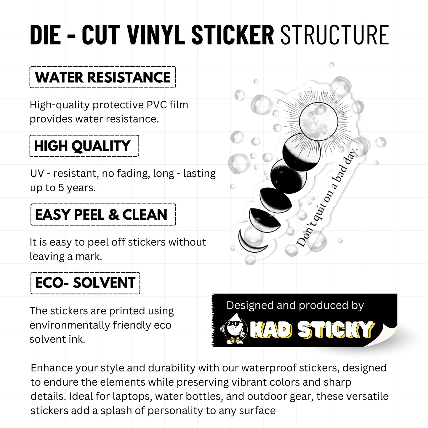 Inspirational Moon Sticker - Don't Quit On A Bad Day Decal