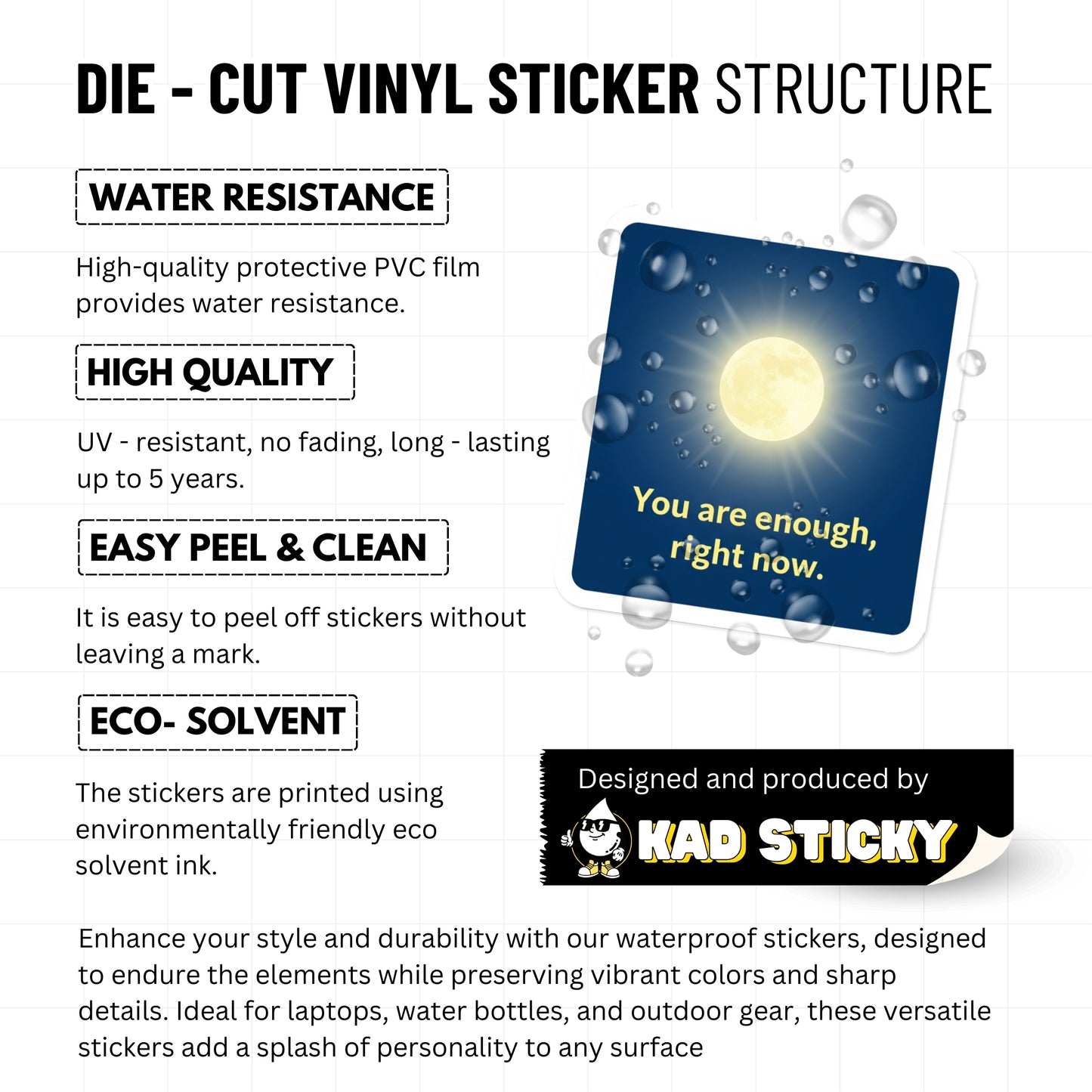 You Are Enough Moon Positivity Sticker - Inspirational Affirmation Decal