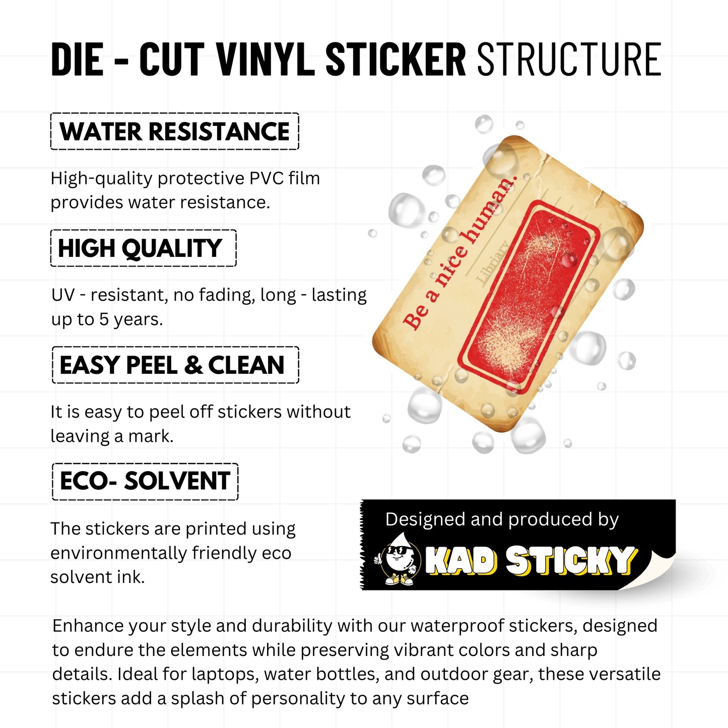 Be A Nice Human Sticker - Vintage Library Card Kindness Decal