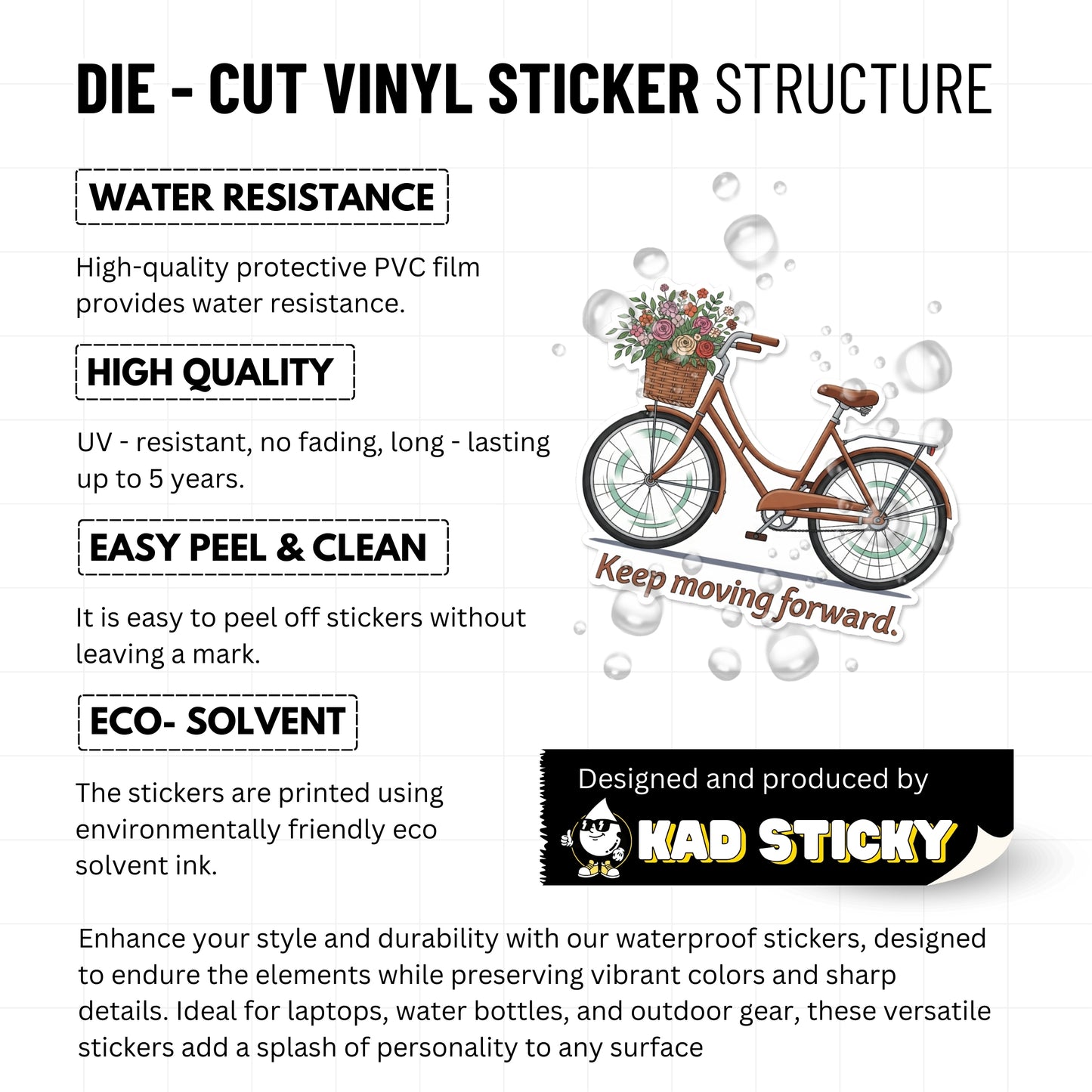 Keep Moving Forward Inspirational Quote Sticker - Vintage Bike Design