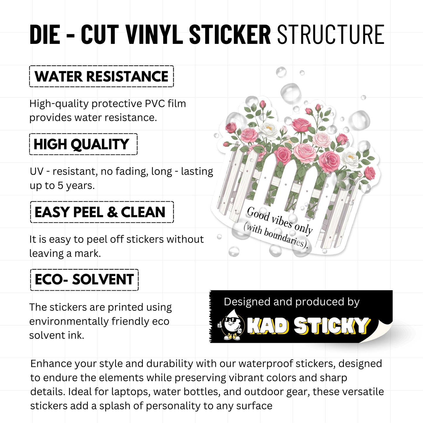 Good Vibes Only Boundaries Sticker - Aesthetic Floral Vinyl Decal