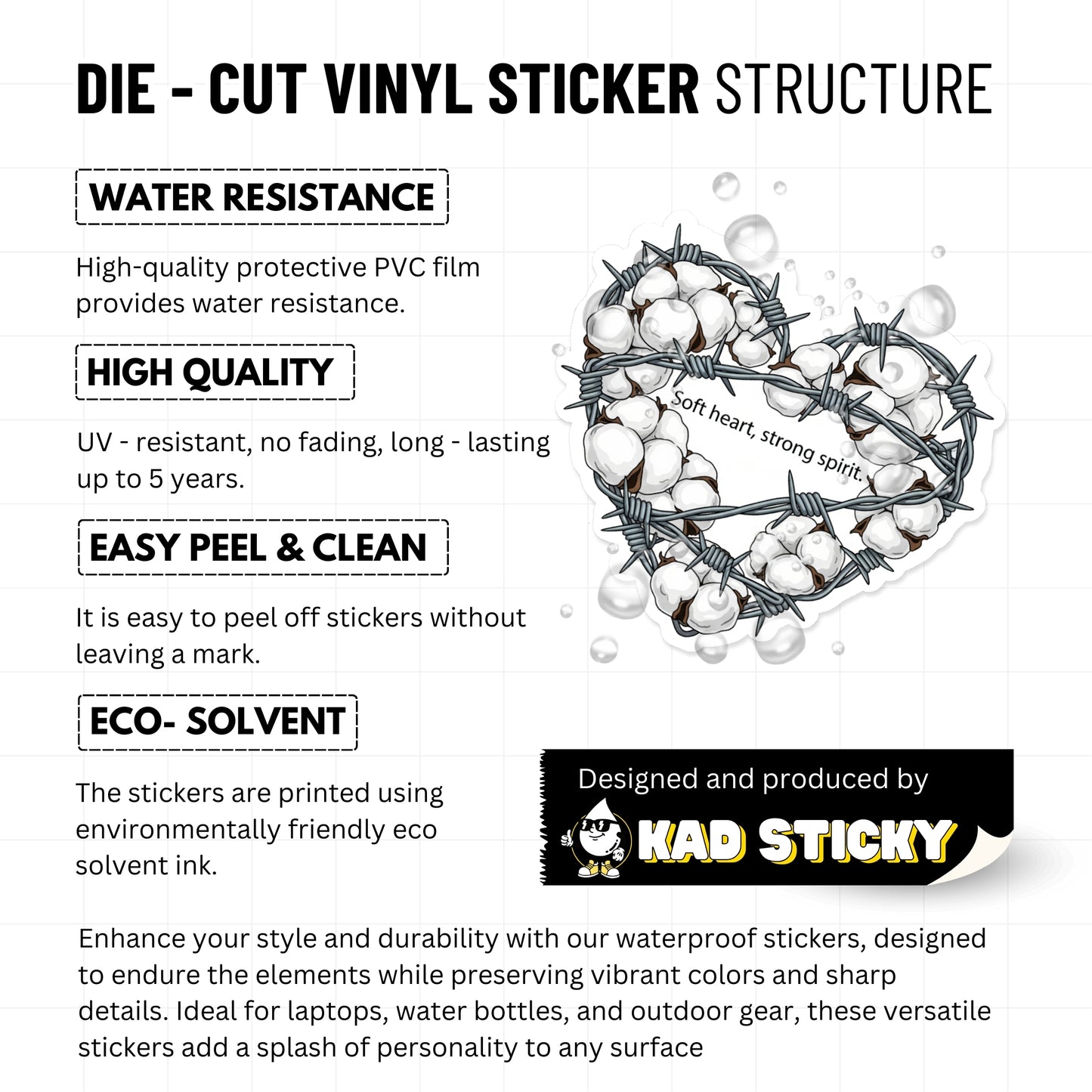 Soft Heart Strong Spirit Inspirational Heart Sticker - Soft Vinyl