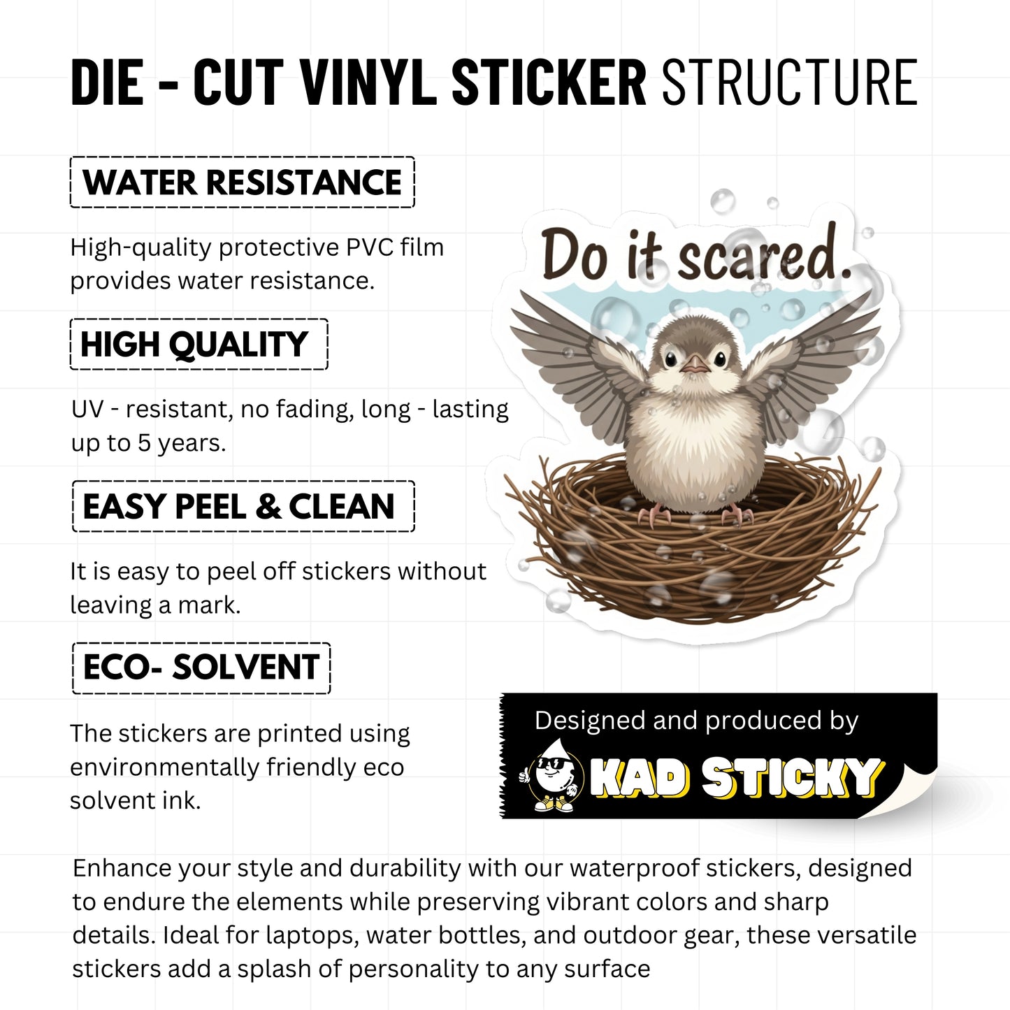 Do It Scared Inspirational Quote Sticker - Brave Bird Vinyl