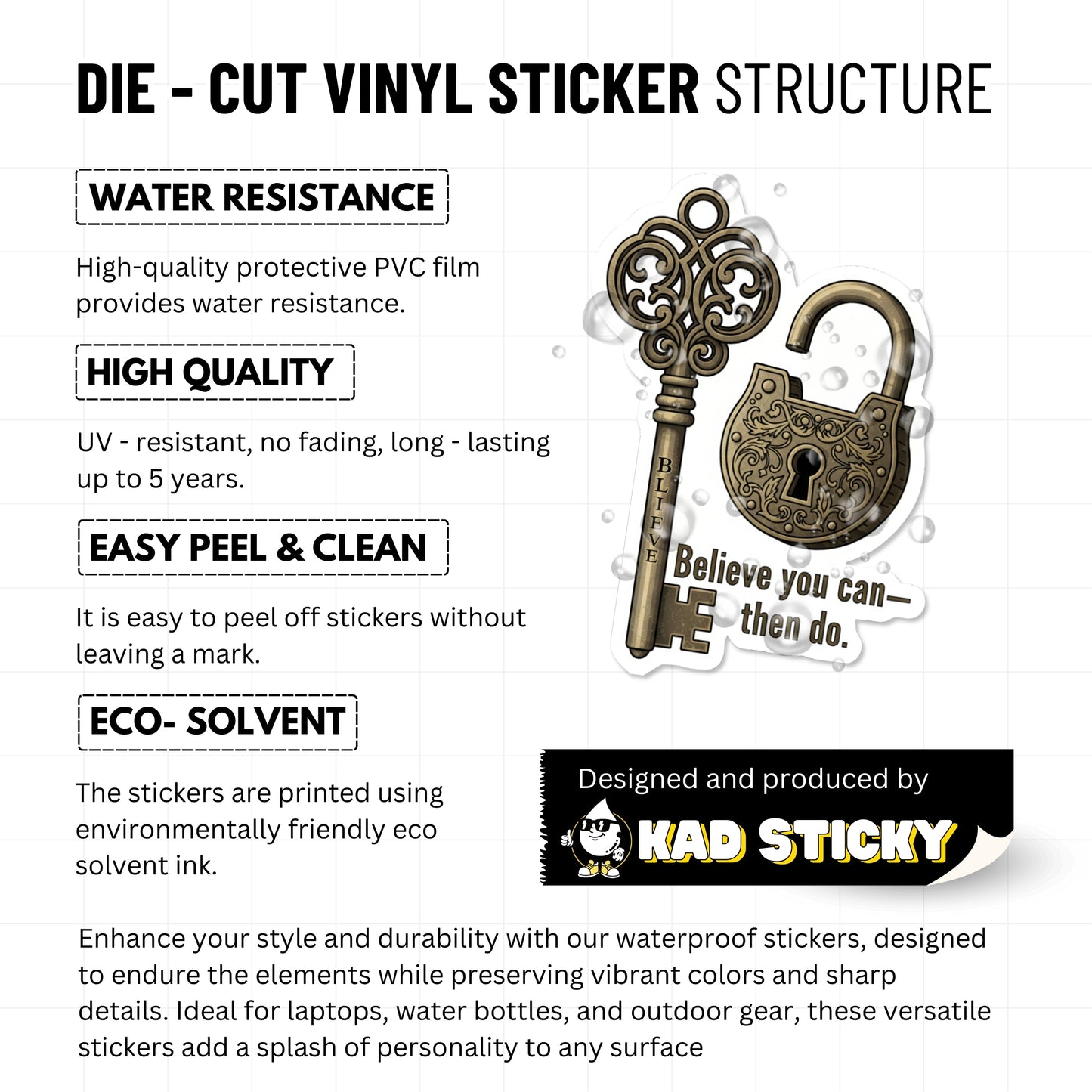 Believe You Can Inspirational Quote Sticker - Antique Gold Key