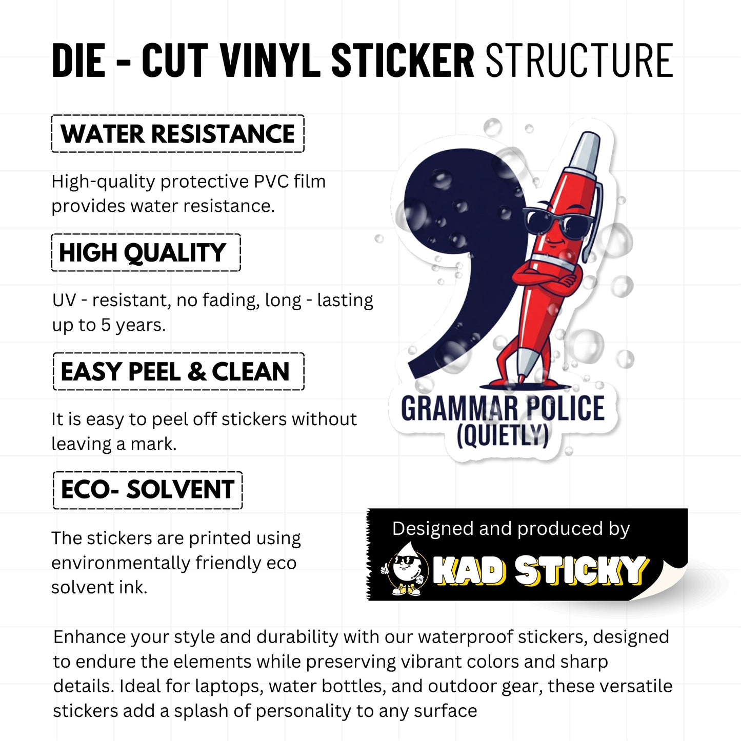 Grammar Police Sticker - Sarcastic Red Pen Design Vinyl Decal