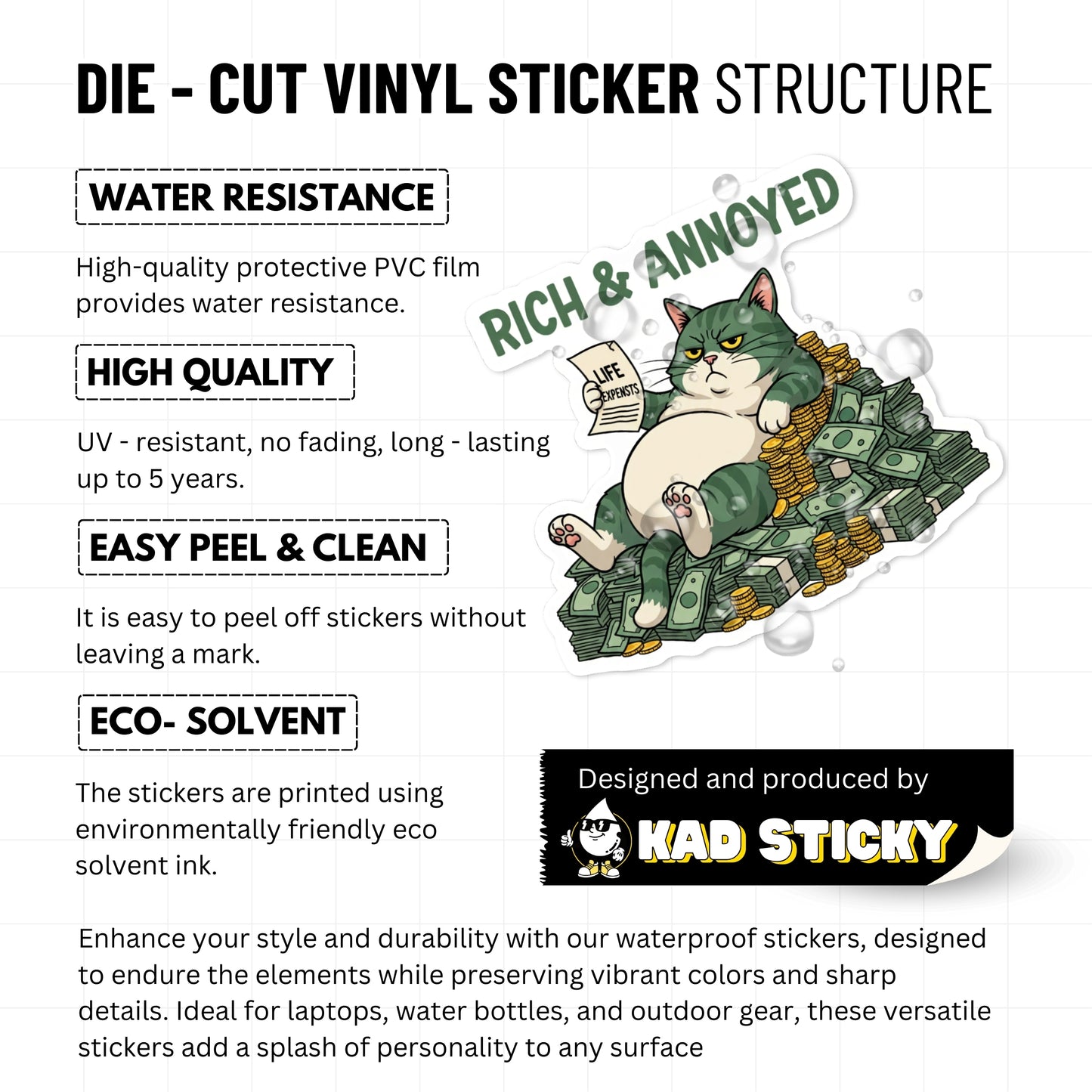 Sarcastic Cat Sticker - Rich and Annoyed Grumpy Cat Vinyl Decal