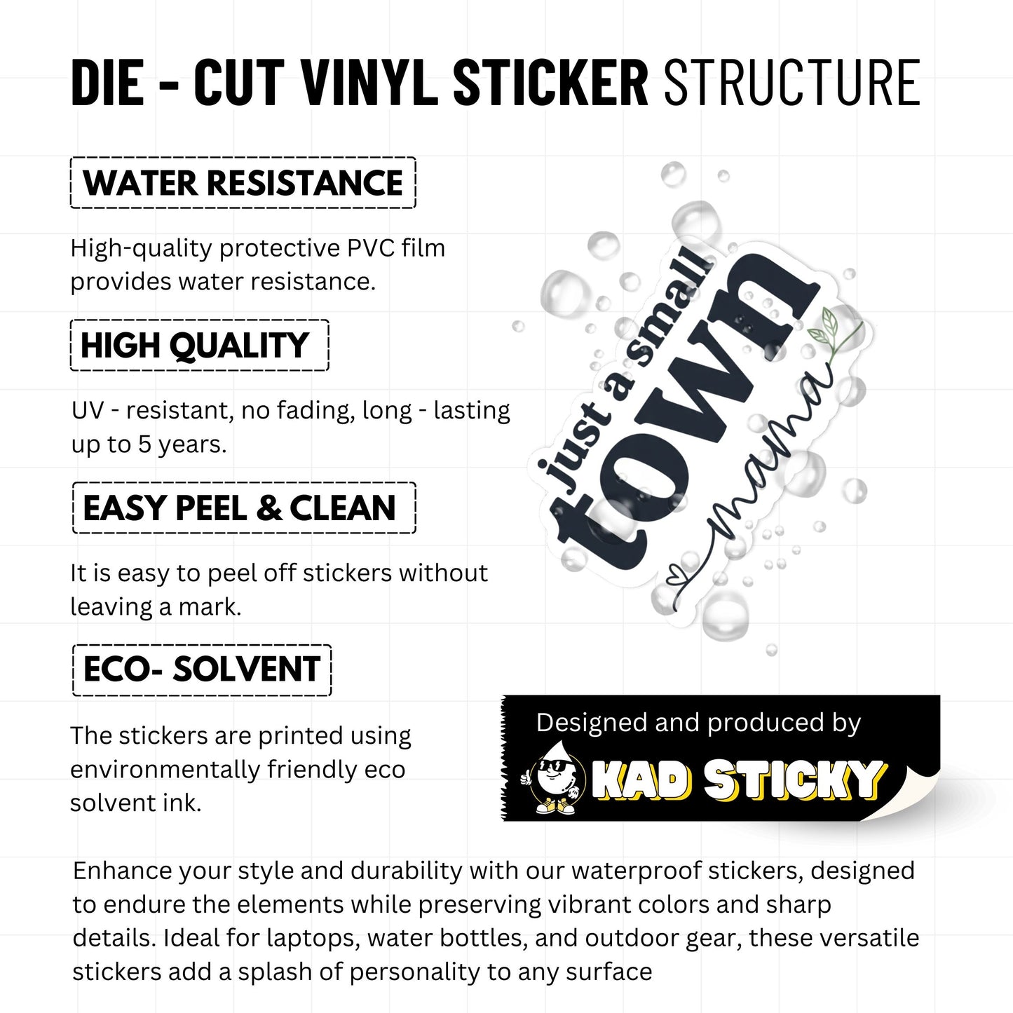 Small Town Mama Sticker - Minimalist Script Decal for Water Bottles