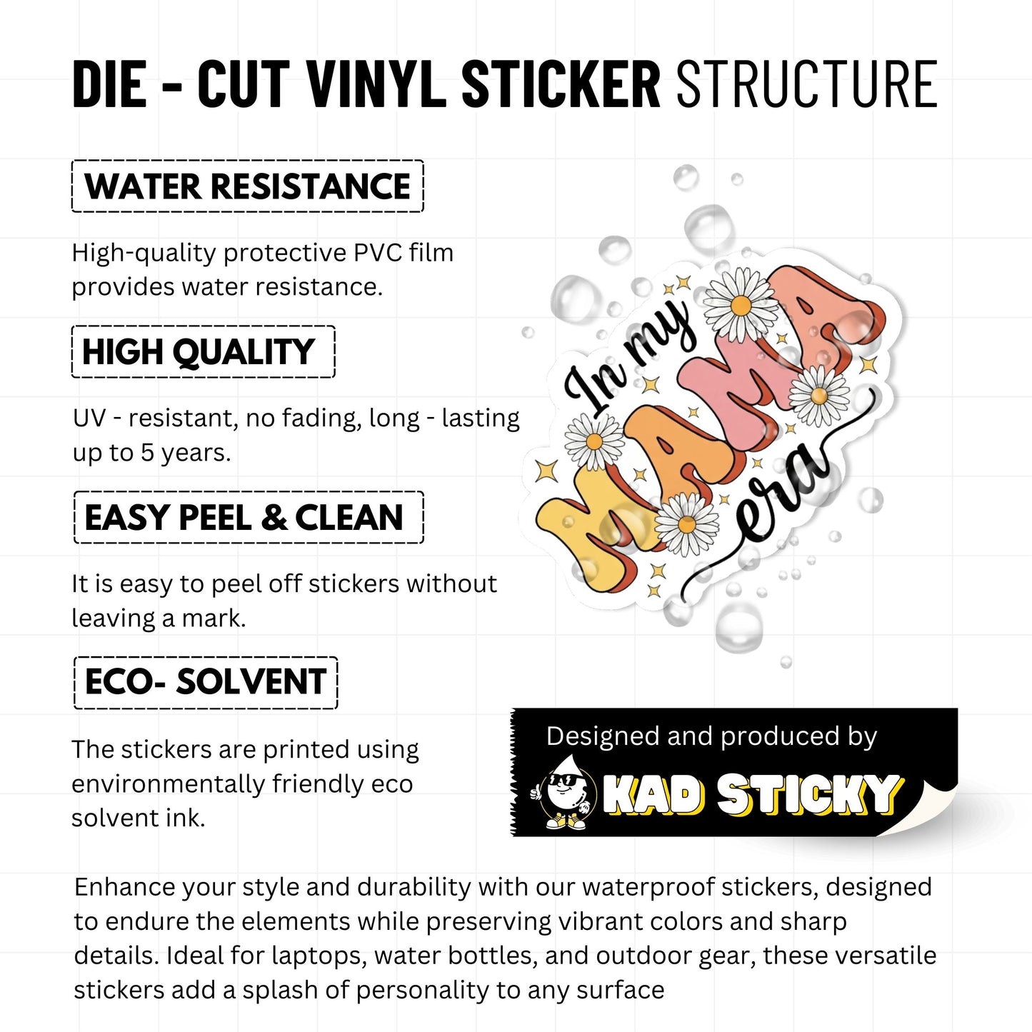 Mama Era Sticker - Retro 70s Chunky Typography Daisy Decal