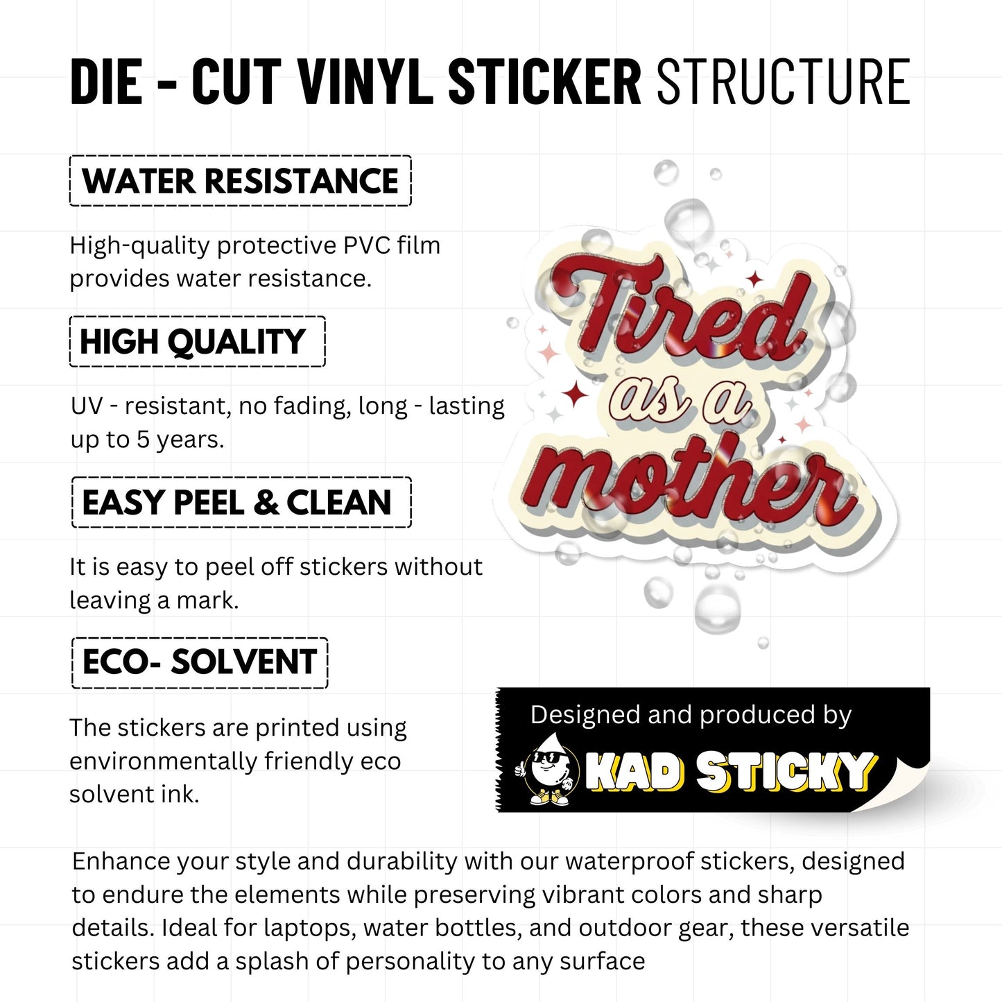 Tired as a Mother Sticker - Red Retro Script Glitter Edge