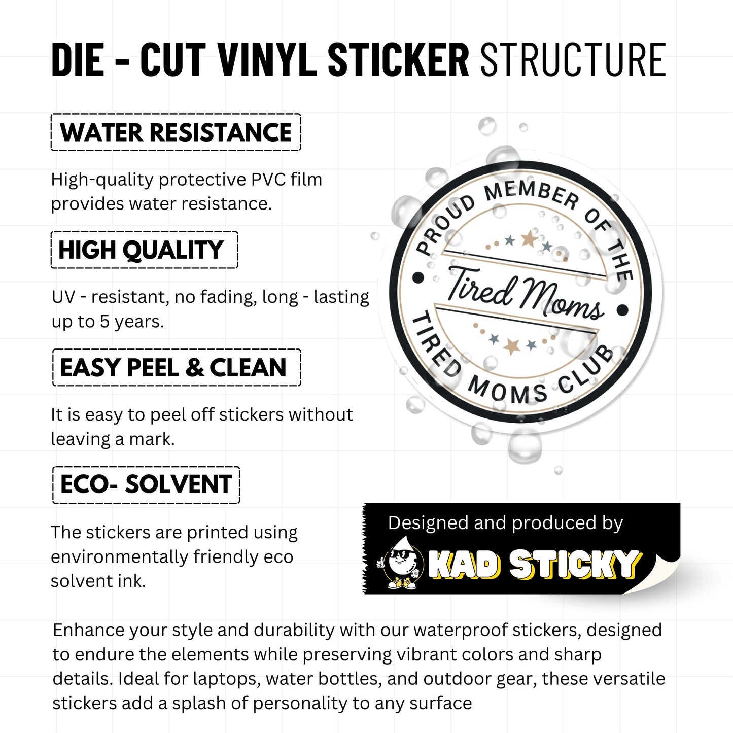 Tired Moms Club Sticker - Funny Parenting Badge for Water Bottles