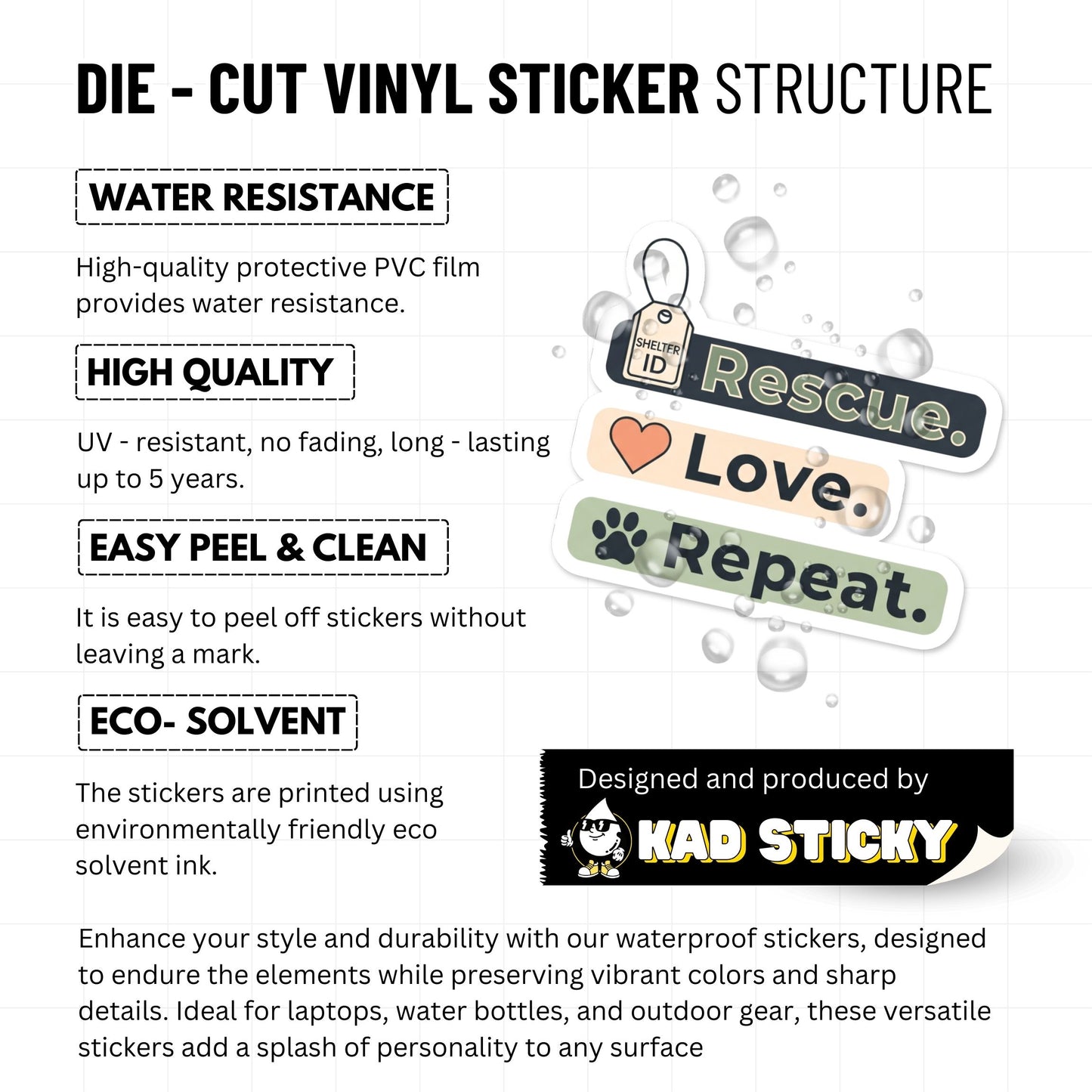 Rescue Dog Sticker - Minimalist Rescue Love Repeat Decal