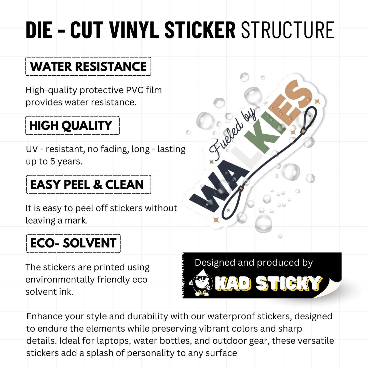 Fueled by Walkies Dog Walking Sticker - Waterproof Vinyl Decal