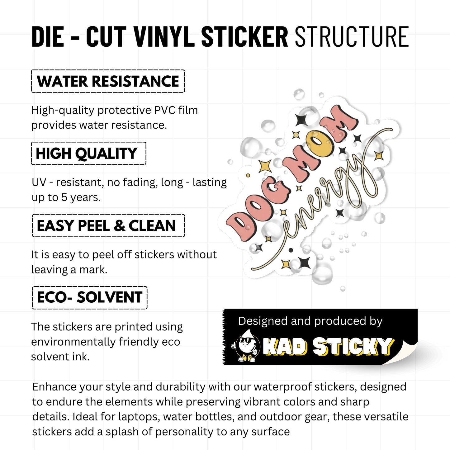 Dog Mom Energy Sticker - Retro Groovy Bubble Font Decal