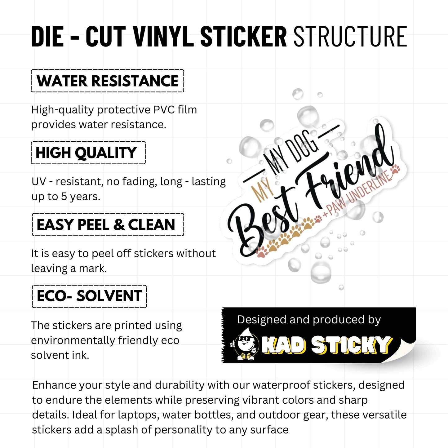 Dog Best Friend Sticker - Script Paw Underline Decal for Water Bottles