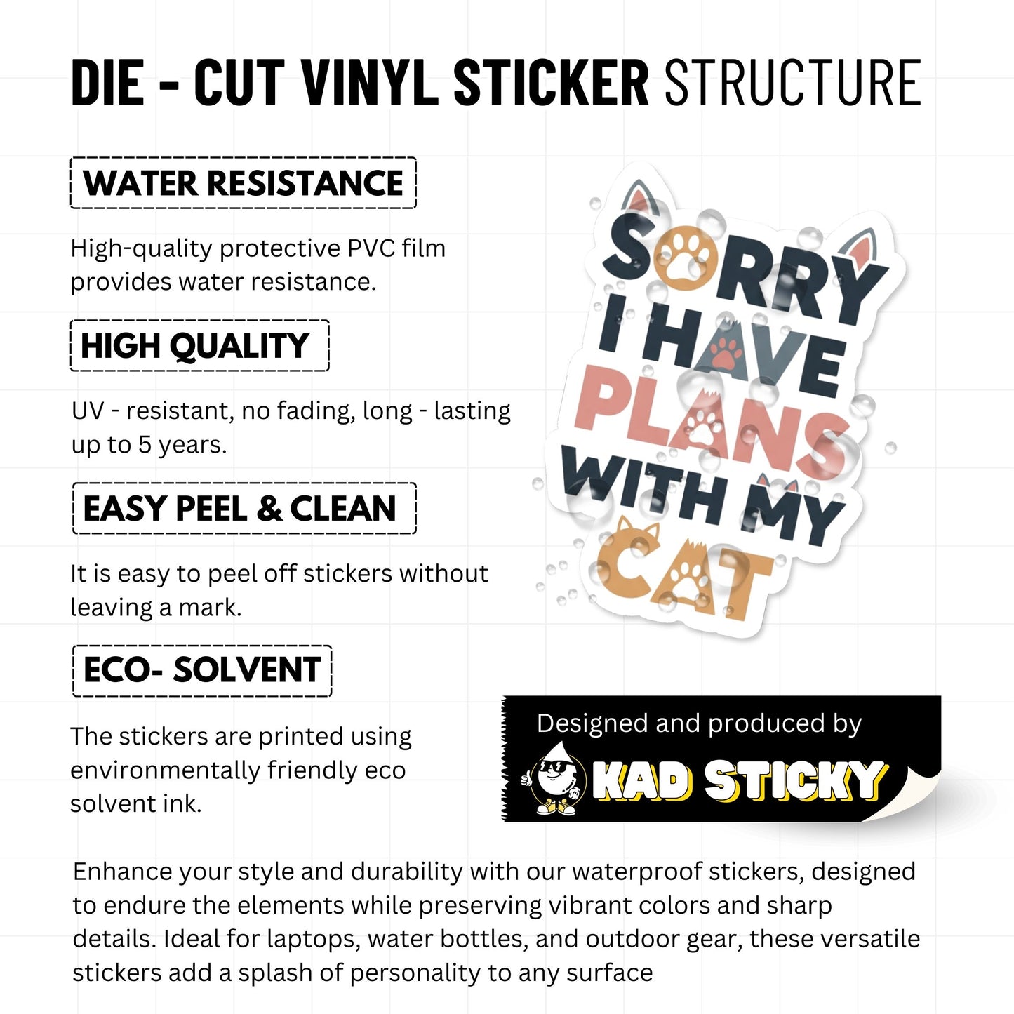 Funny Cat Sticker - Sorry I Have Plans With My Cat Vinyl Decal