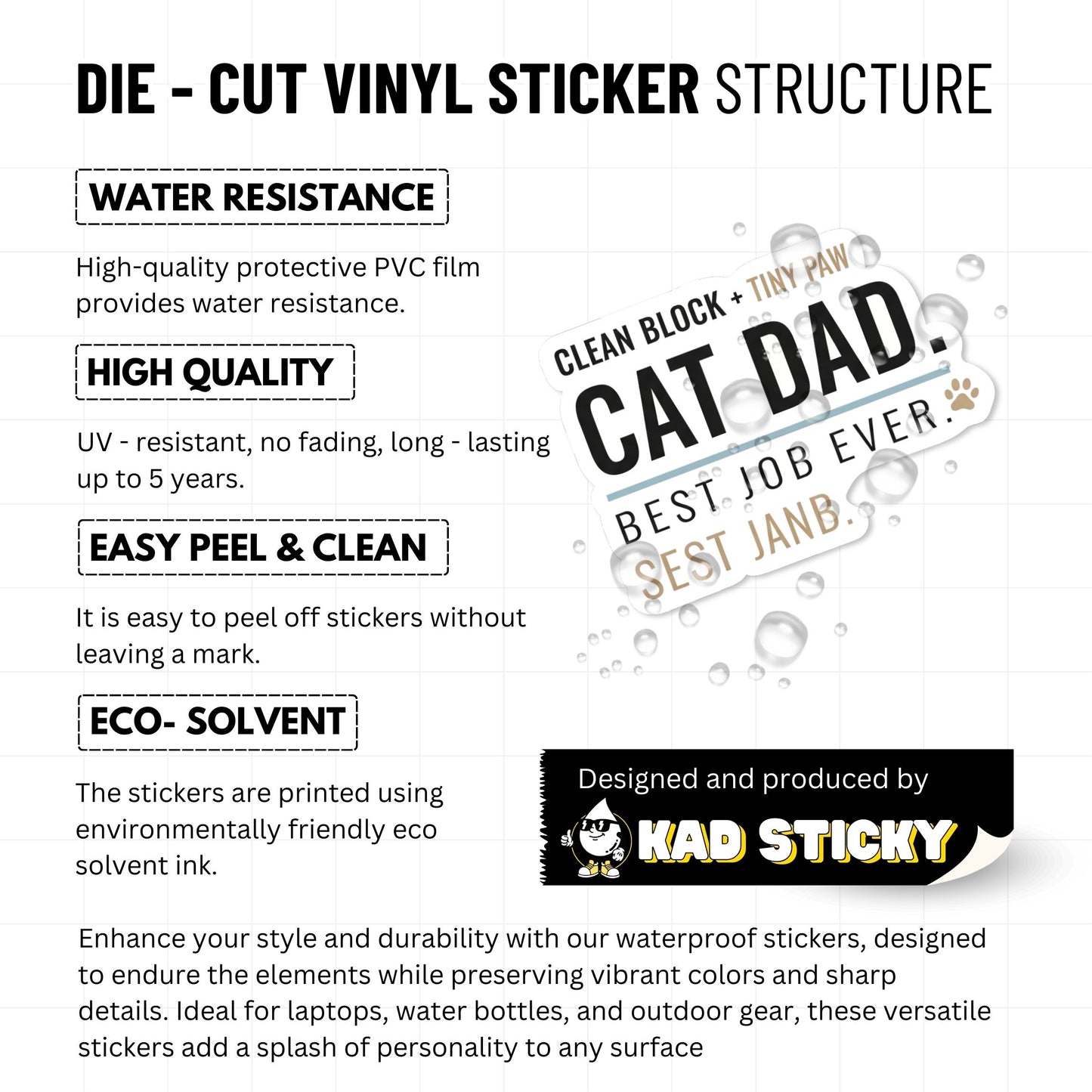 Cat Dad Sticker - Best Job Ever Graphic Decal for Laptops