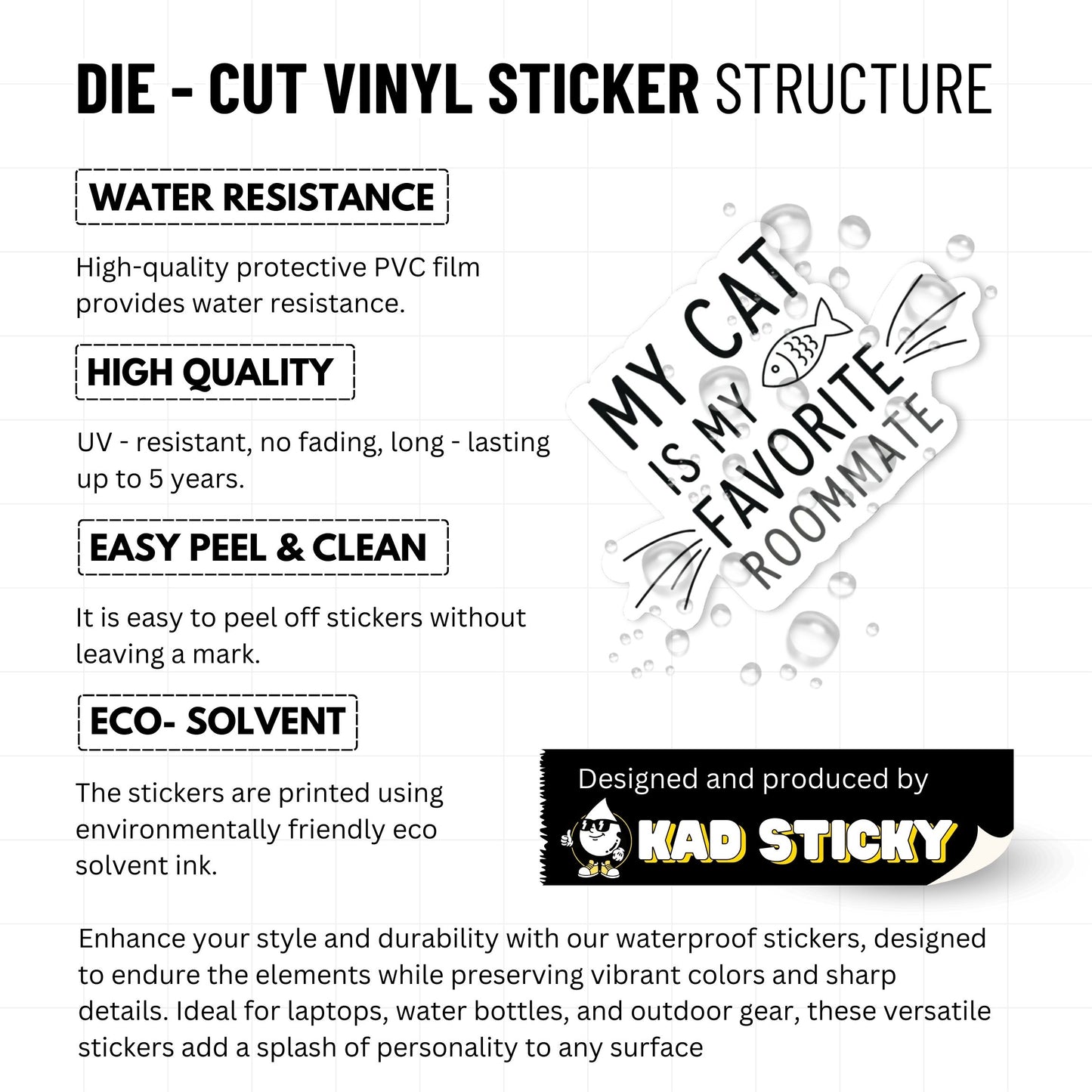 Funny Cat Roommate Sticker - Minimalist Aesthetic Cat Decal