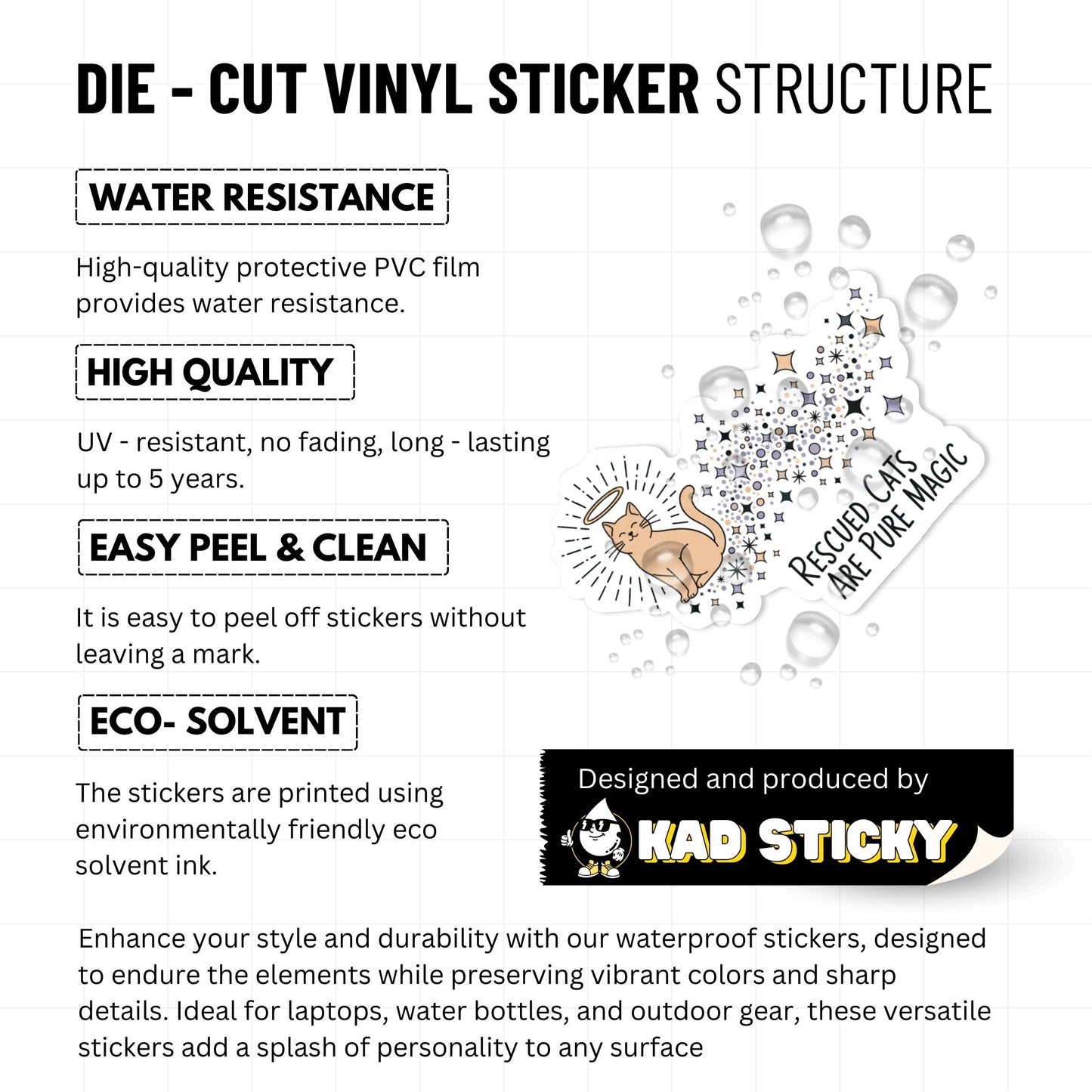 Rescued Cats Are Pure Magic Sticker - Aesthetic Script Decal