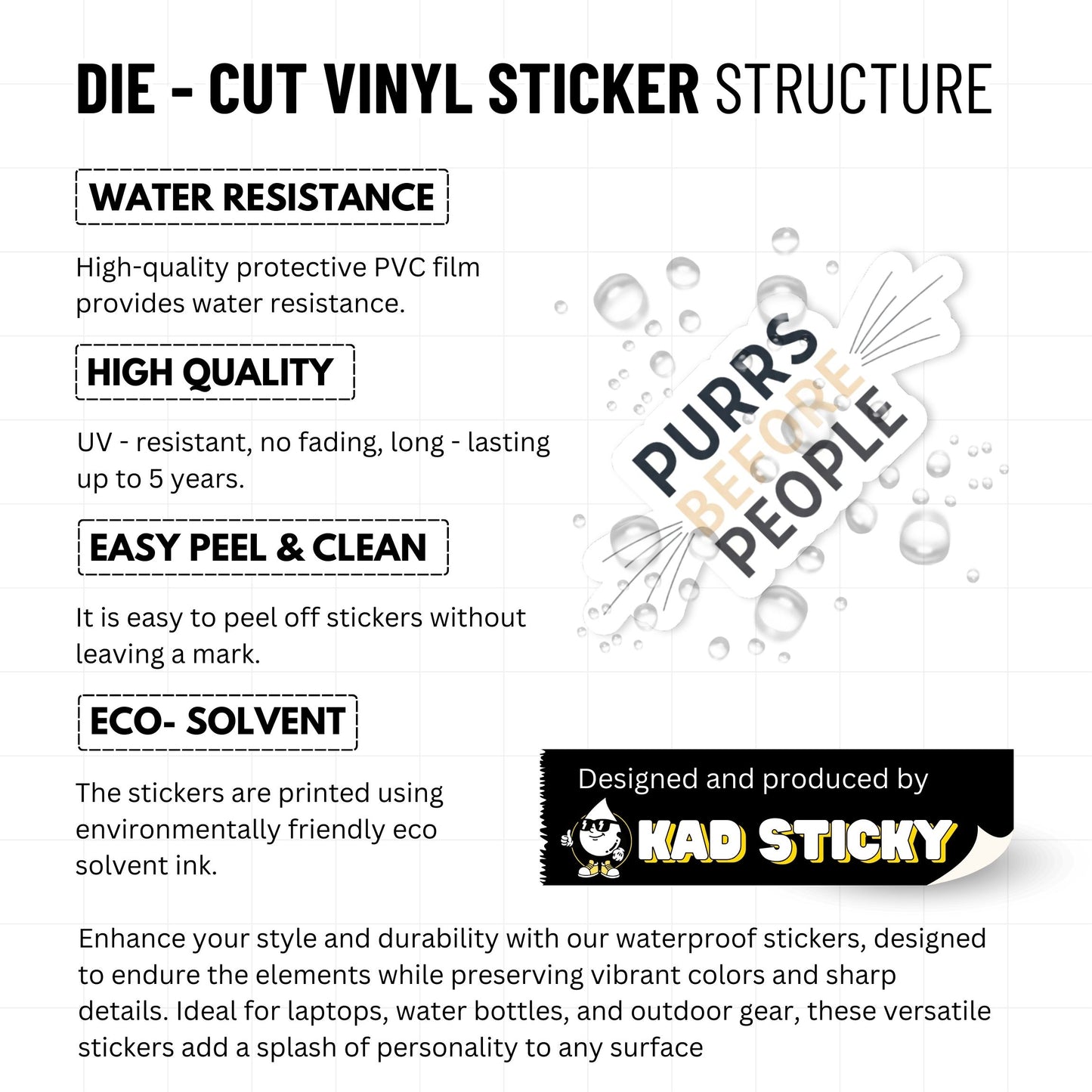 Purrs Before People Cat Lover Sticker - Charcoal Minimalist Design