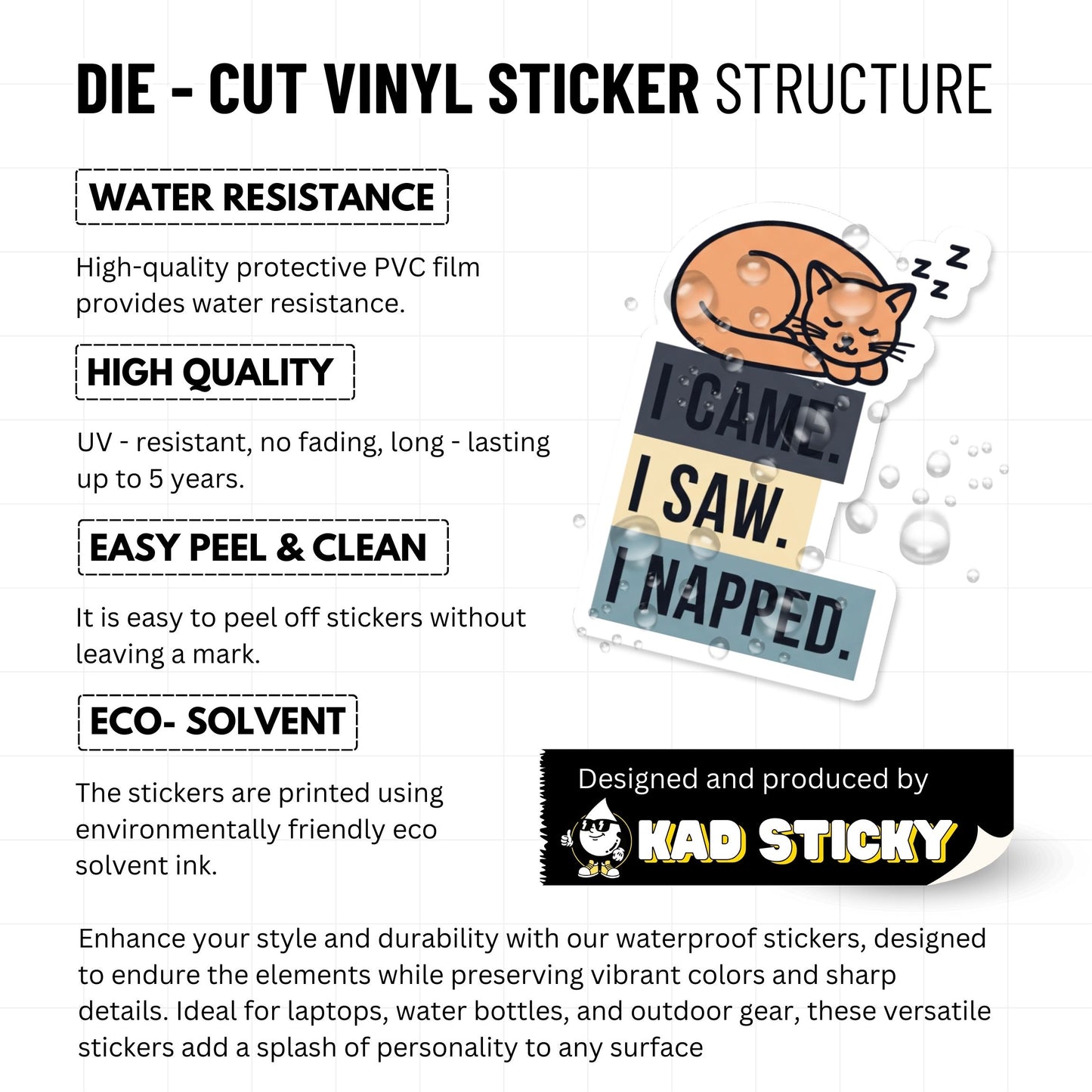 Funny Cat Sticker - I Came I Saw I Napped Sleeping Cat Decal