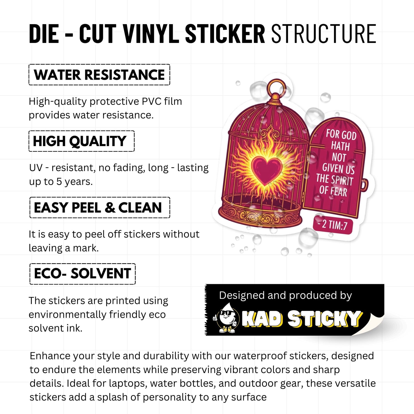 2 Timothy 1:7 Sticker - Fearless Spirit Open Birdcage Faith Decal