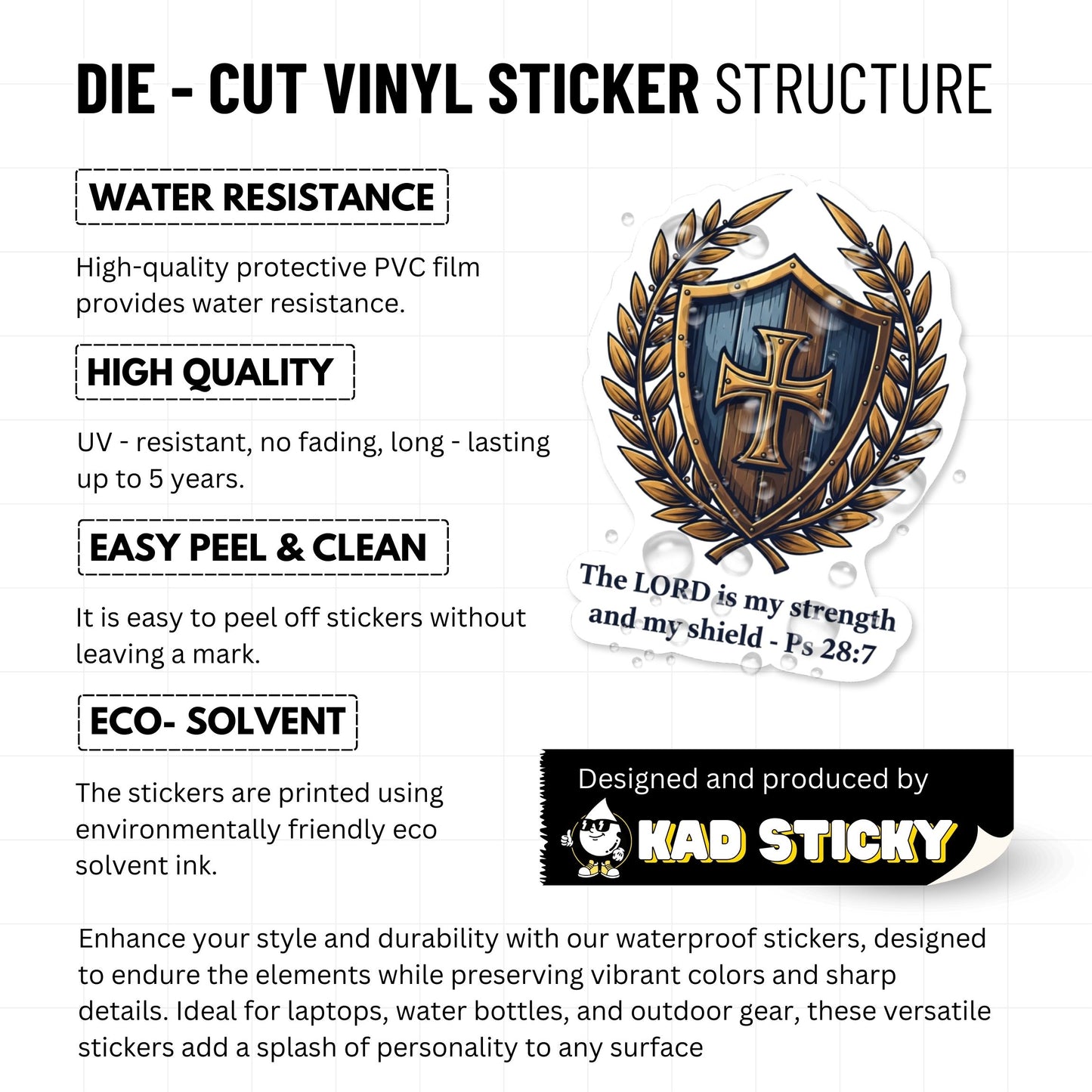 Psalm 28:7 Bible Verse Shield Sticker - Heritage Gold & Navy