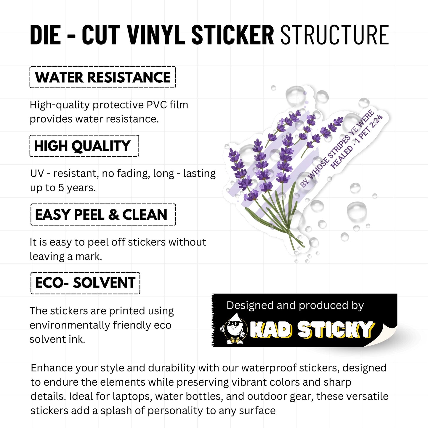 Christian Bible Verse Sticker - 1 Peter 2:24 Healing Lavender Design