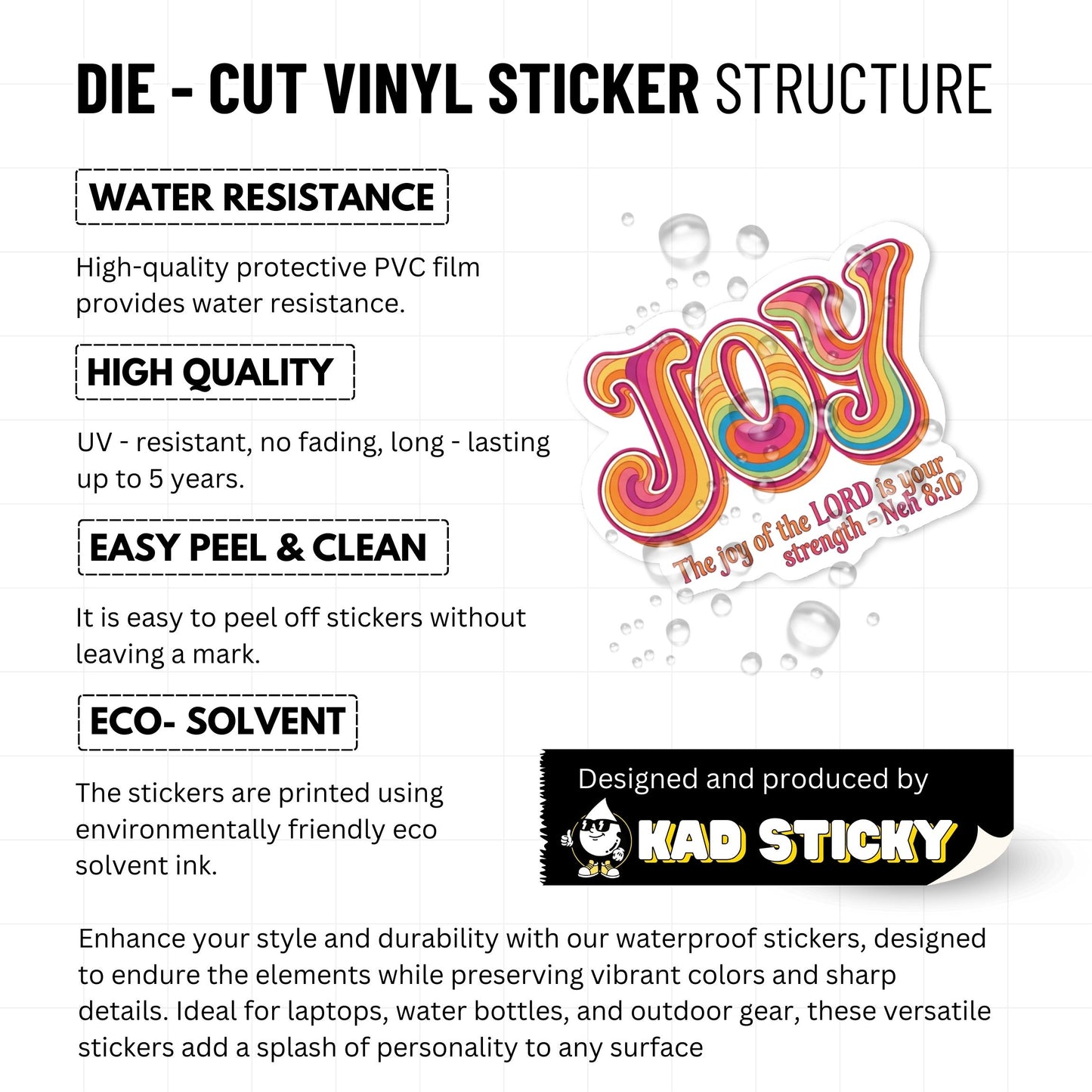 Nehemiah 8:10 Bible Verse Sticker - Retro Joy Hippie Style