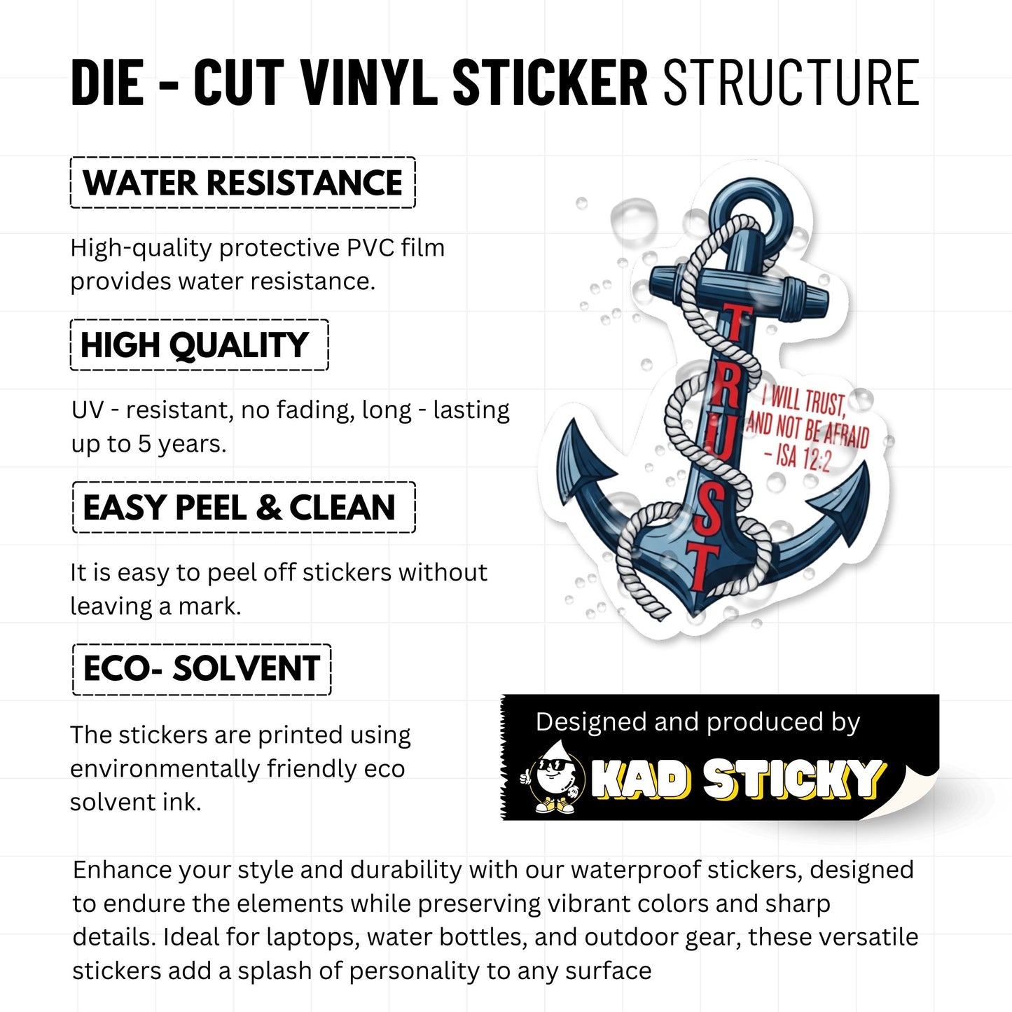 Isaiah 12:2 Christian Bible Verse Sticker - Nautical Anchor Decal