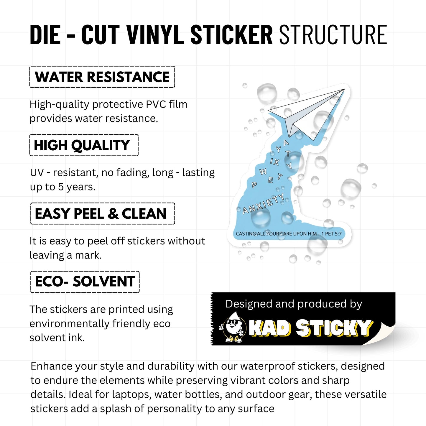 1 Peter 5:7 Bible Verse Sticker - Paper Airplane Anxiety Release