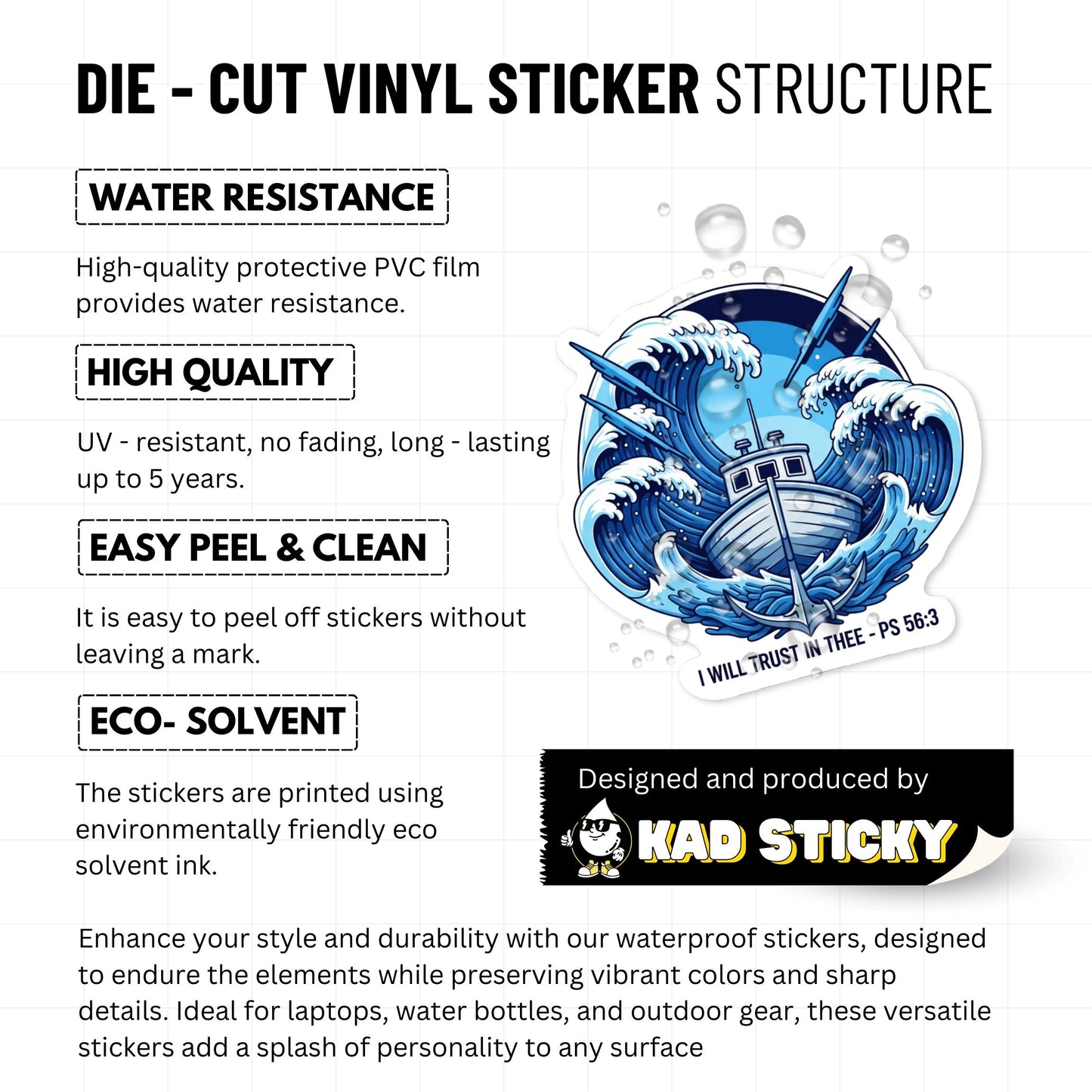 Christian Bible Verse Sticker - Psalm 56:3 I Will Trust In Thee Y2K Boat