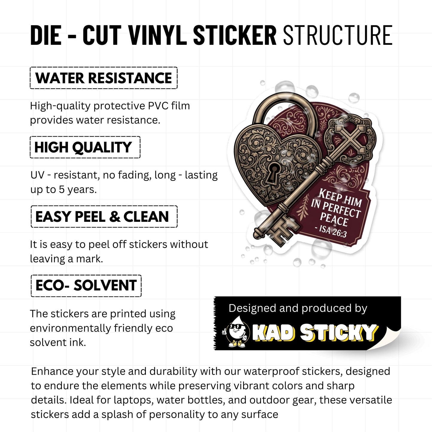 Isaiah 26:3 Christian Bible Verse Sticker - Vintage Heart Lock