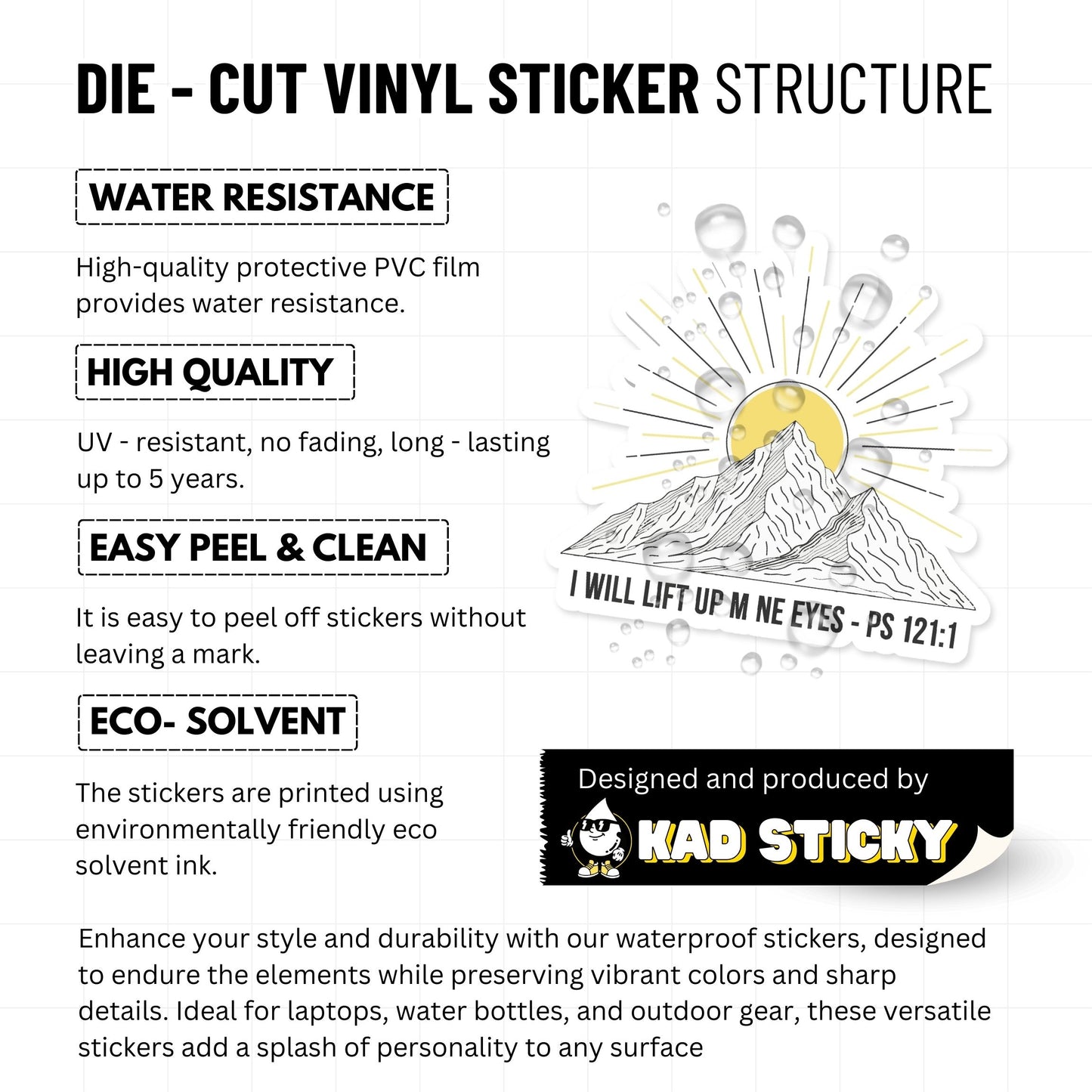 Psalm 121:1 Christian Bible Verse Mountain Sticker - Scandi Art