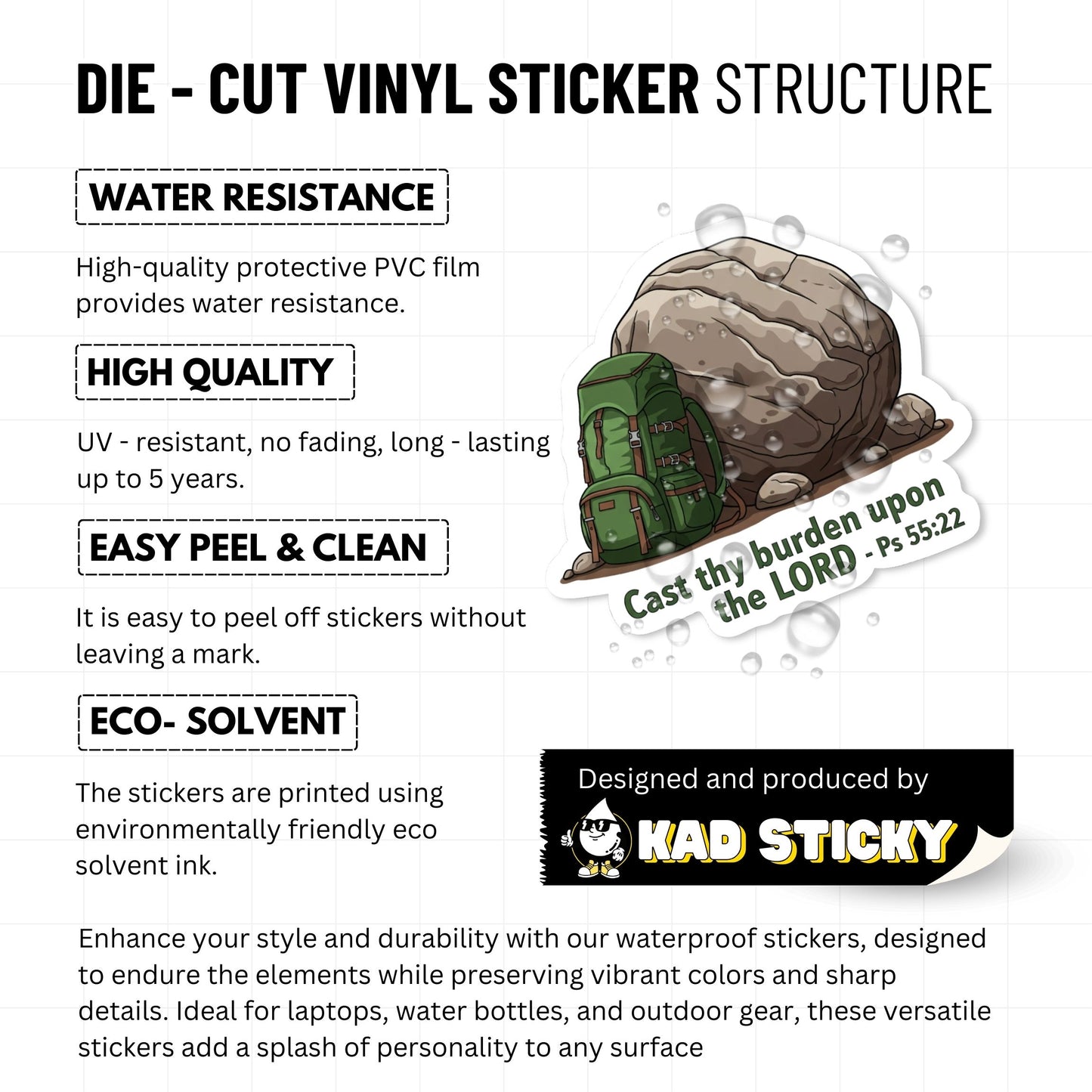 Bible Verse Stickers - Cast Thy Burden Psalm 55:22 Adventure Vinyl