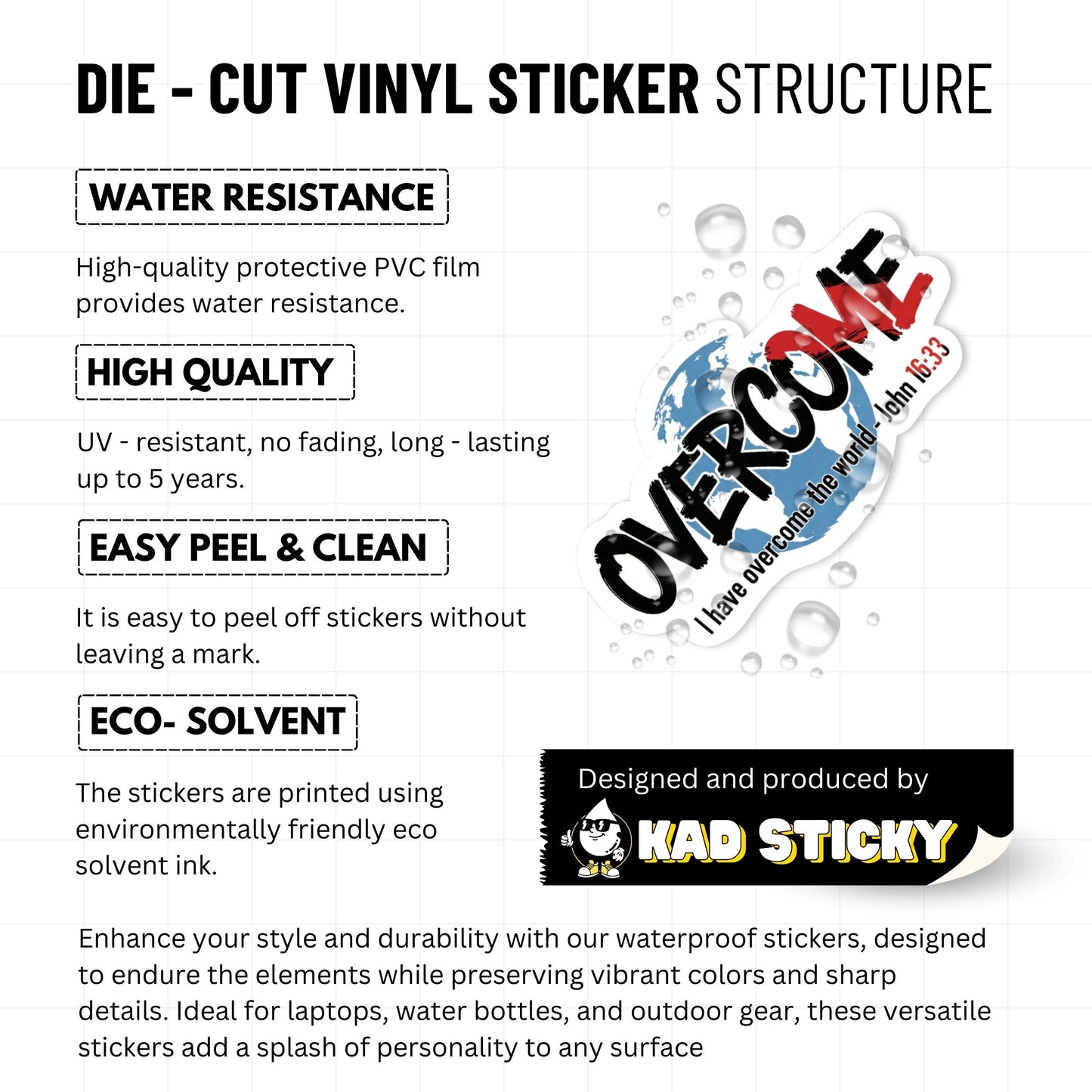 Overcome John 16:33 Christian Streetwear Sticker - Bible Verse