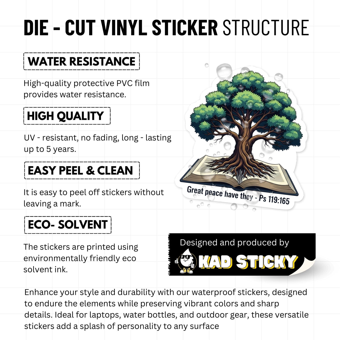 Bible Verse Sticker - Great Peace Psalm 119 Tree Aesthetic Vinyl Decal