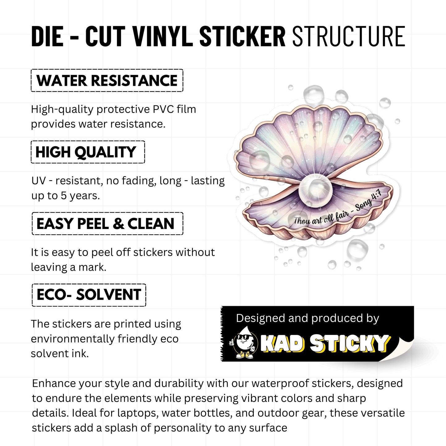 Christian Bible Verse Sticker - Thou Art All Fair Iridescent Pearl