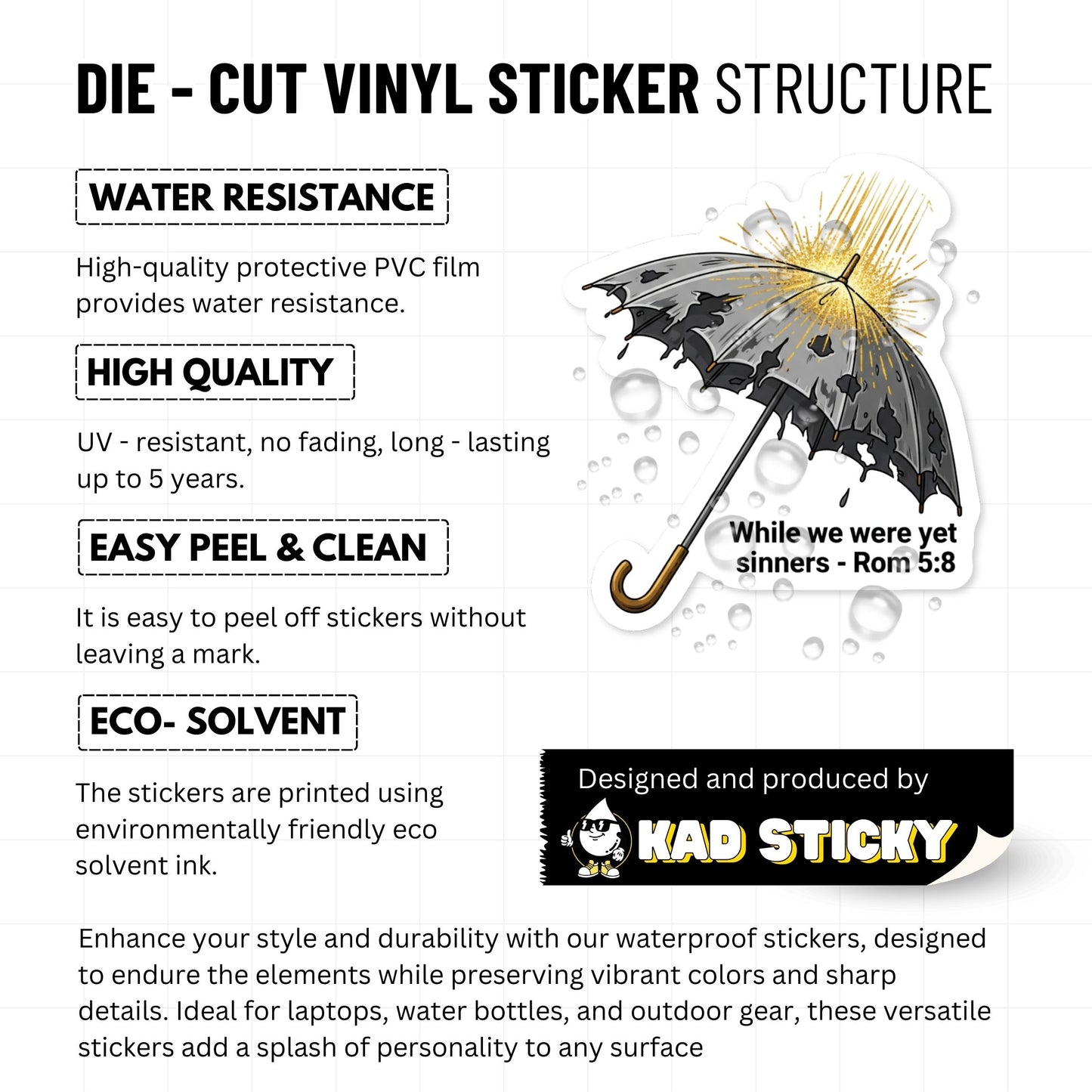 Christian Bible Verse Sticker - Romans 5:8 Grace Umbrella Decal