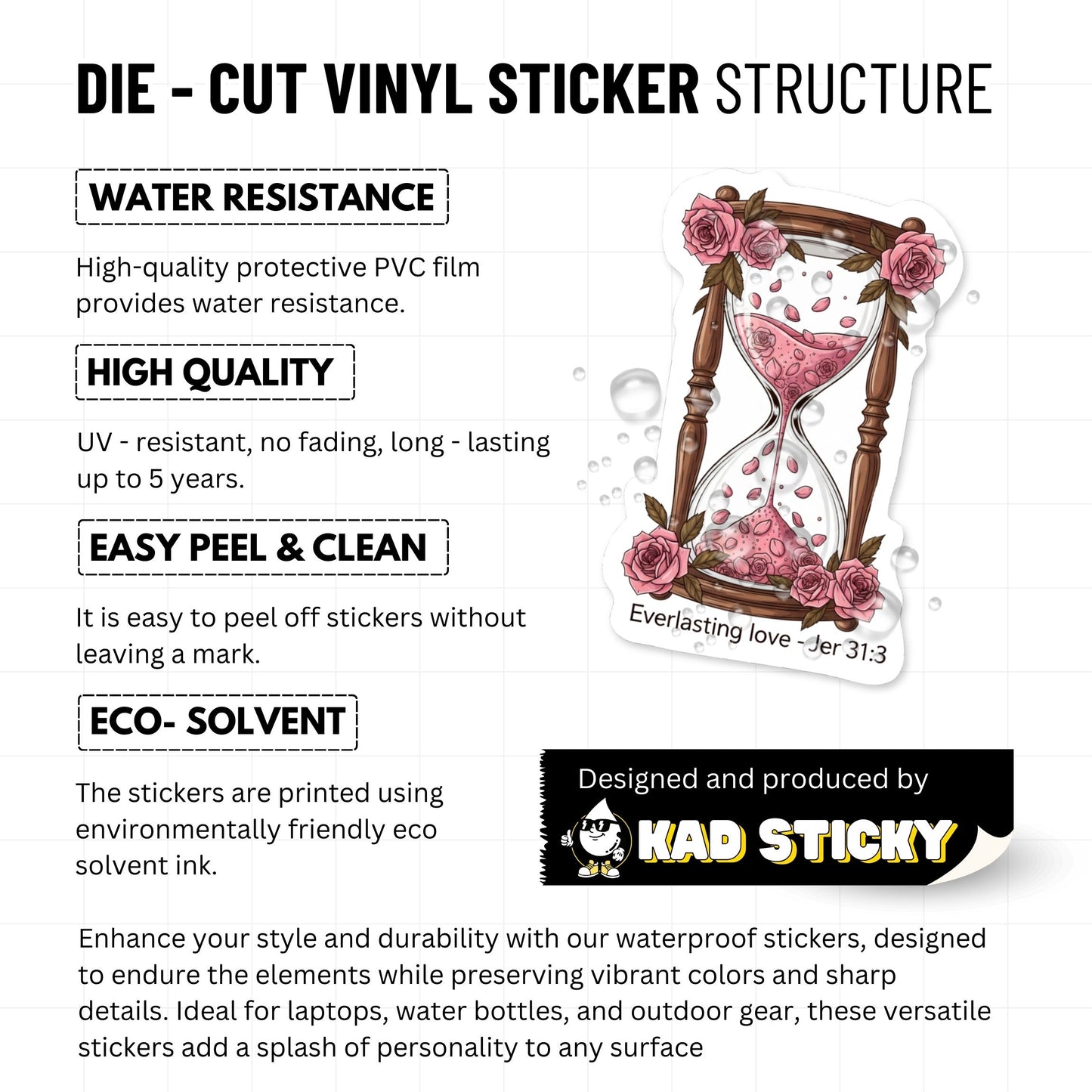 Jeremiah 31:3 Everlasting Love Christian Faith Sticker Floral Hourglass