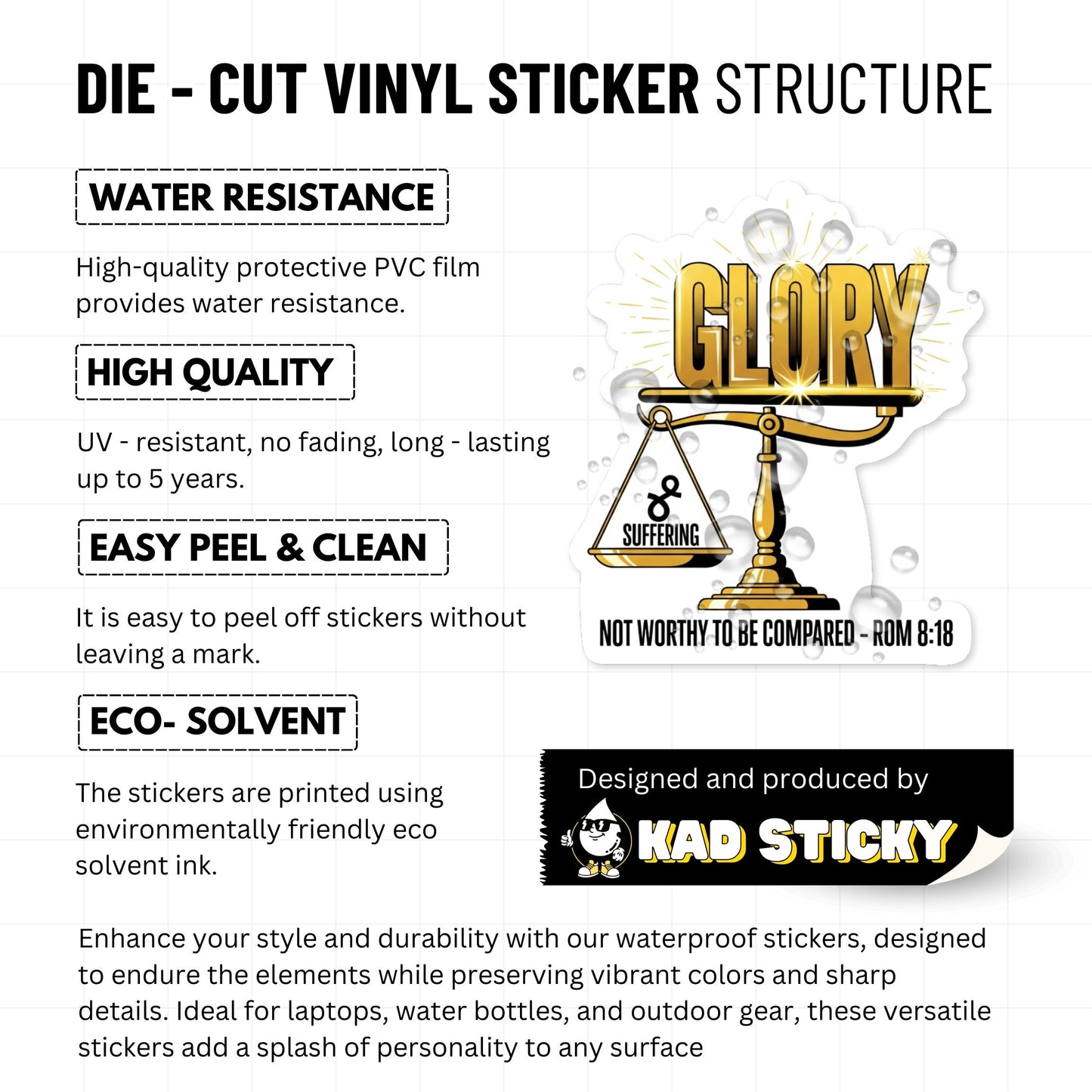 Romans 8:18 Christian Sticker - Glory vs Suffering Scales Design