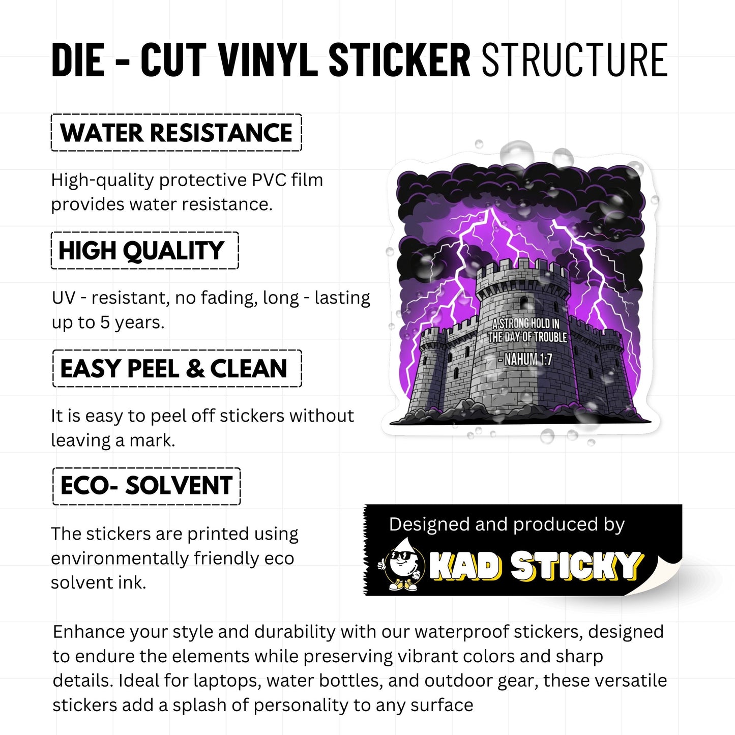 Nahum 1:7 Bible Verse Sticker - Fortress in the Storm Gothic Decal