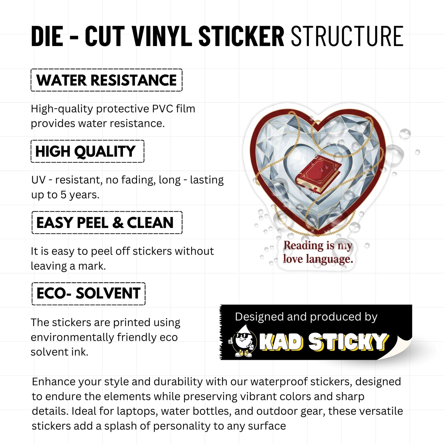 Reading is My Love Language Book Lover Sticker - Gothic Heart Vinyl