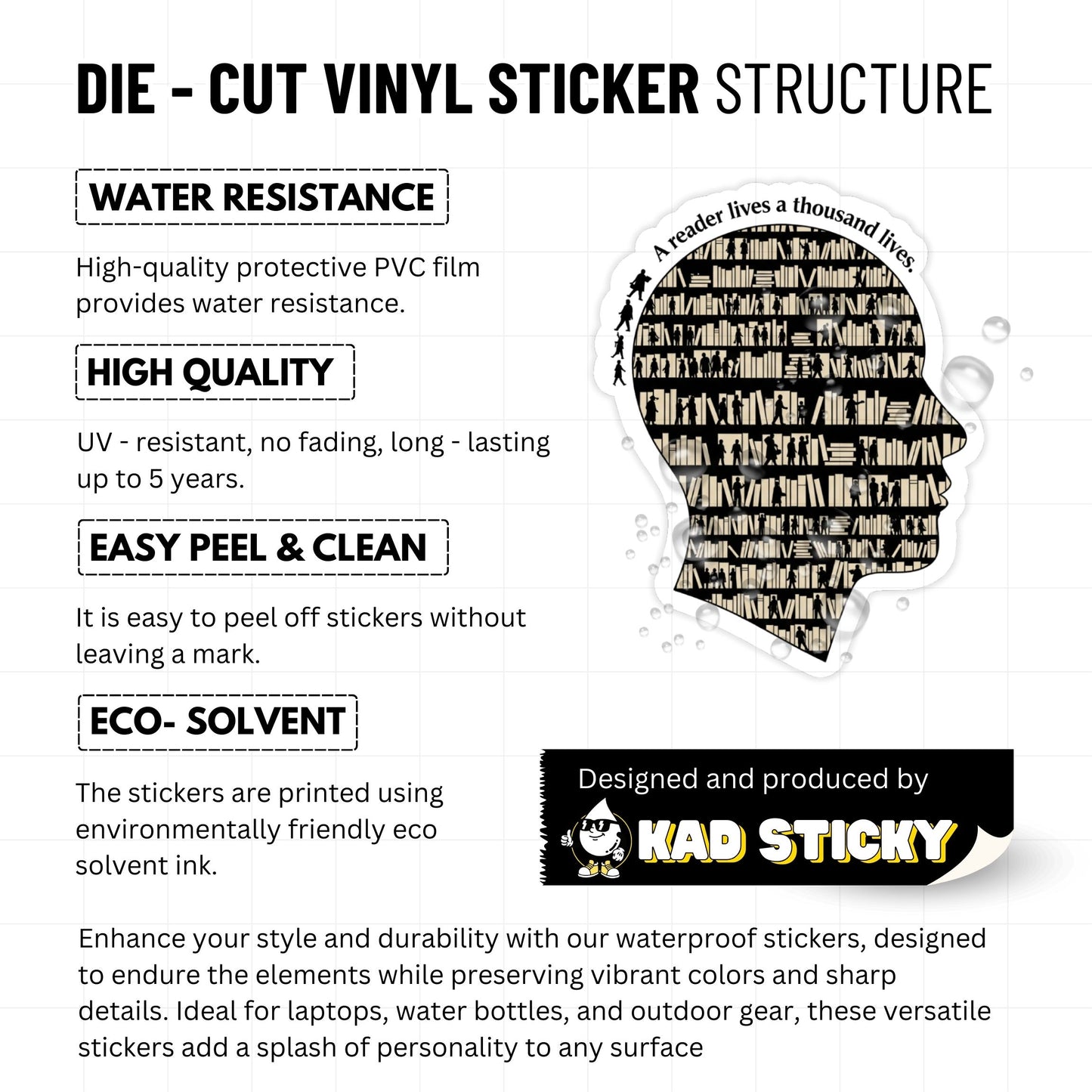 Bookish Silhouette Sticker - A Reader Lives a Thousand Lives