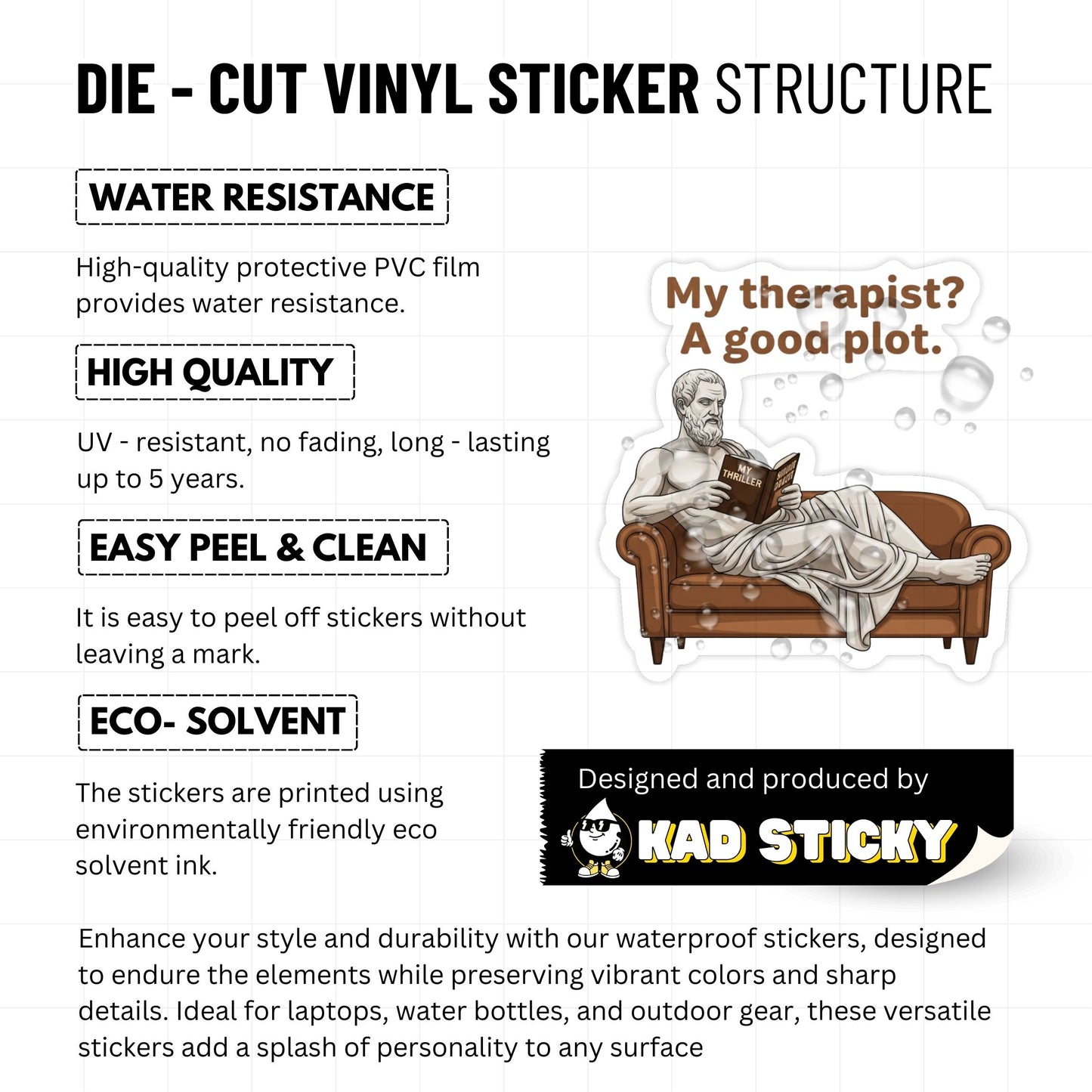 Bookish Sticker - My Therapist? A Good Plot Dark Academia Decal